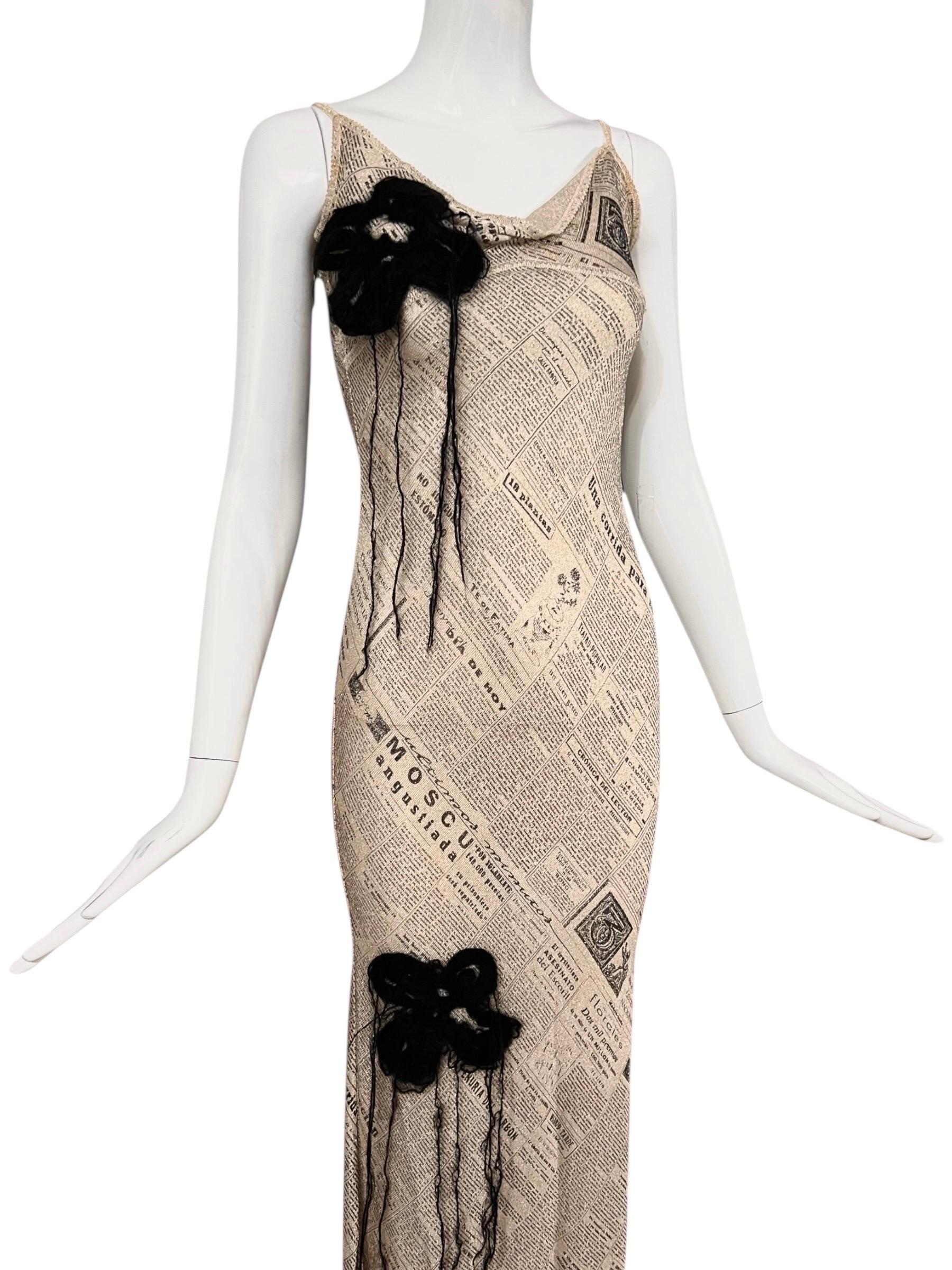 S/S 2001 John Galliano Zeitungspapier Metallic Abendkleid Damen im Angebot