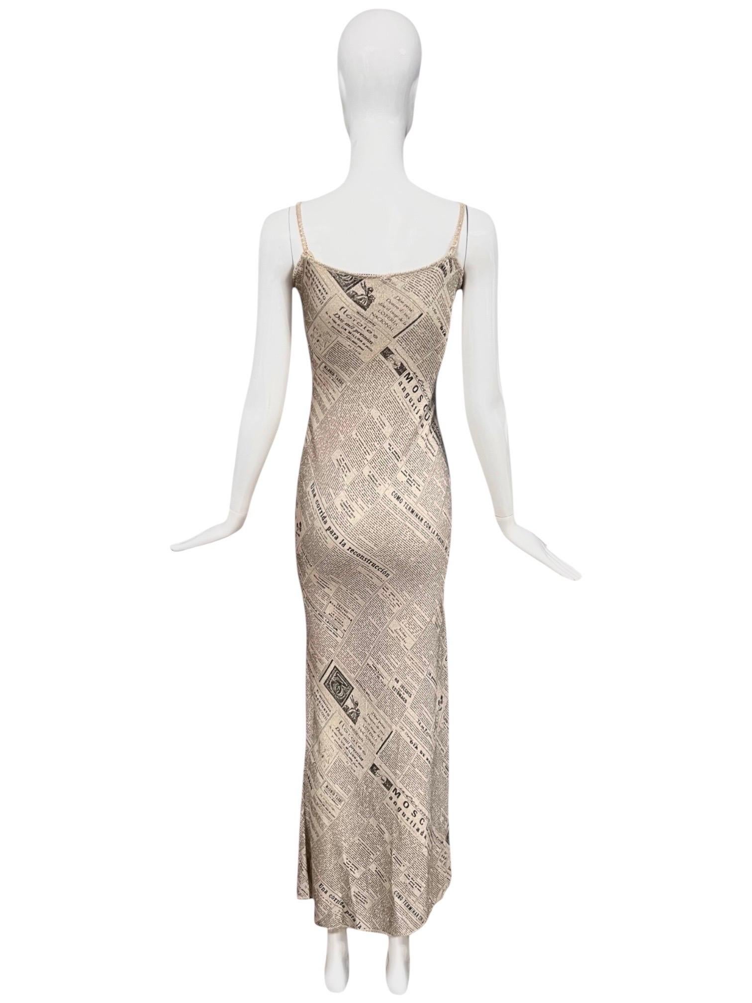S/S 2001 John Galliano Zeitungspapier Metallic Abendkleid im Angebot 1