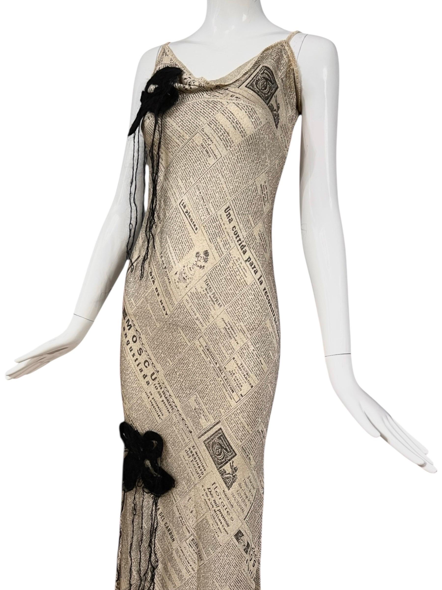 S/S 2001 John Galliano Zeitungspapier Metallic Abendkleid im Angebot 3