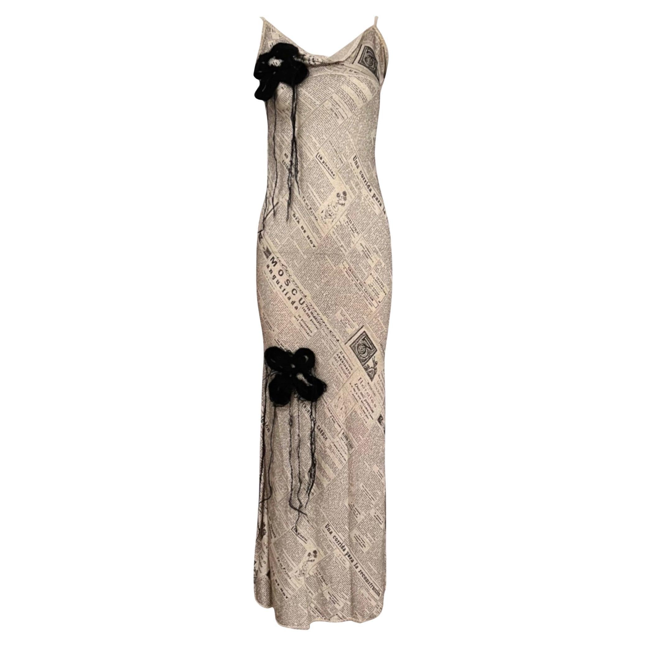 S/S 2001 John Galliano Zeitungspapier Metallic Abendkleid im Angebot