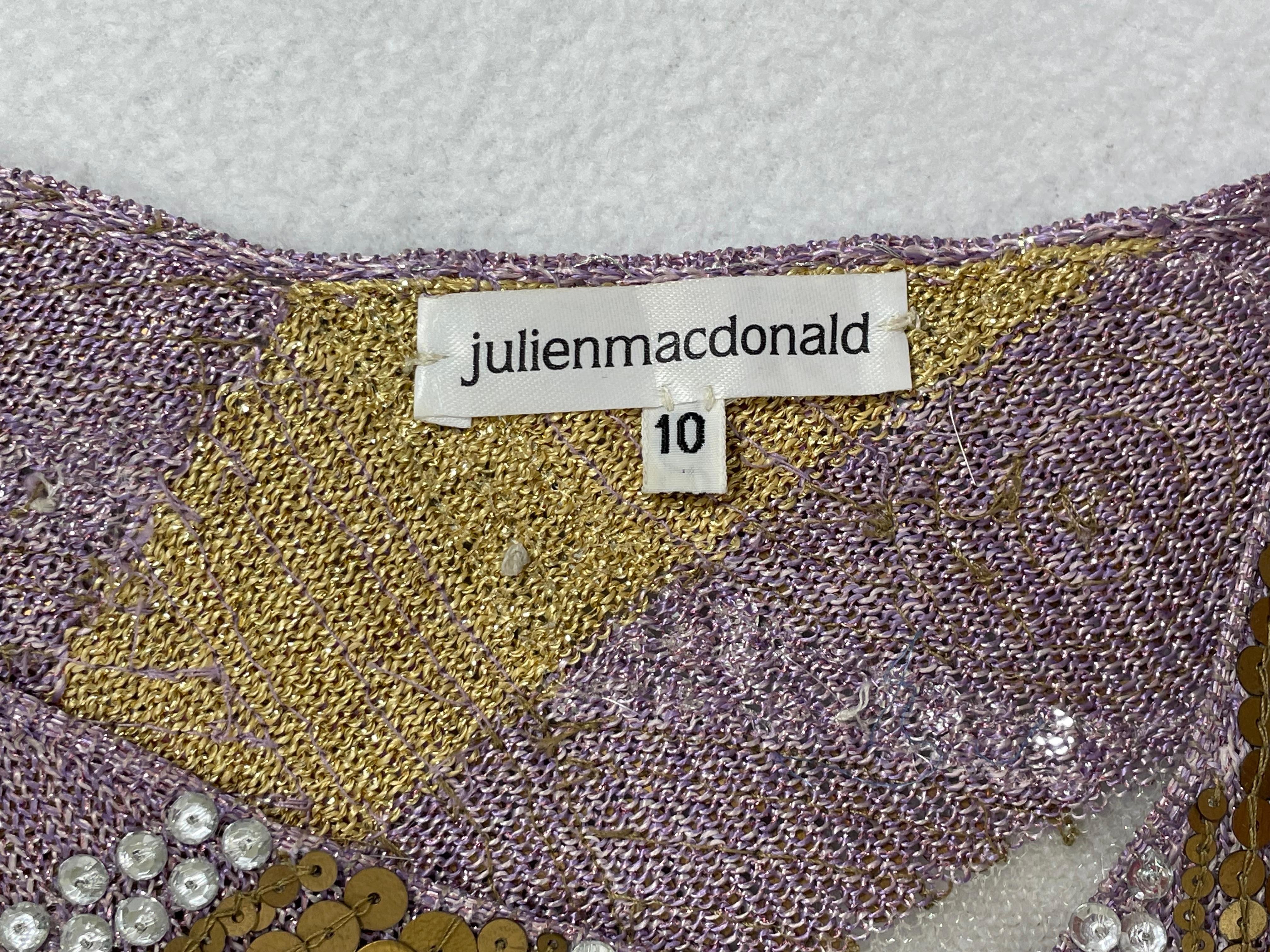 S/S 2001 Julien Macdonald Runway Sheer Mesh Purple Gold High Slit Maxi Dress 1