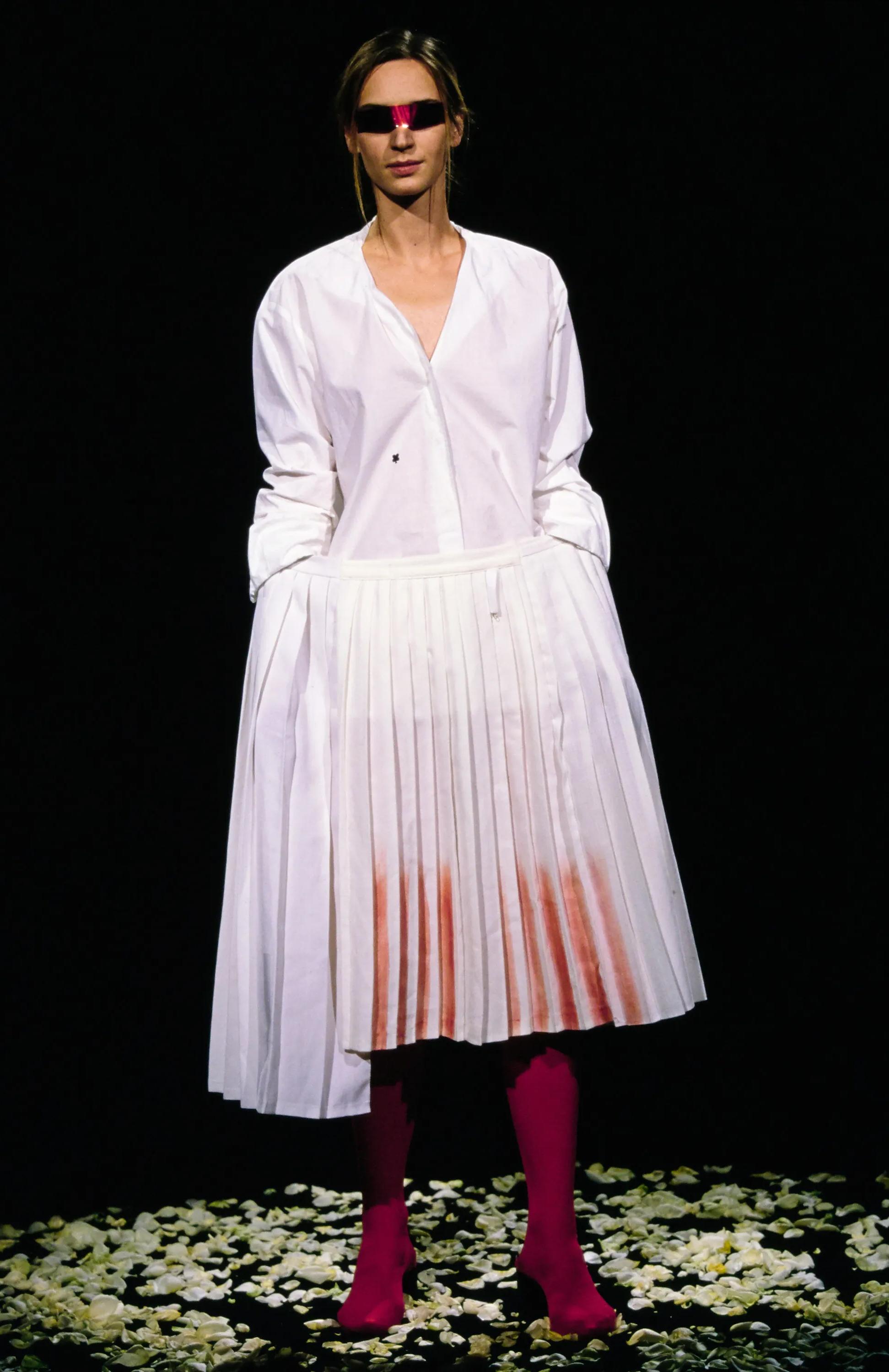 S/S 2001 Maison Martin Margiela One-of-One Artisanal Ecru Pleated Skirt 6