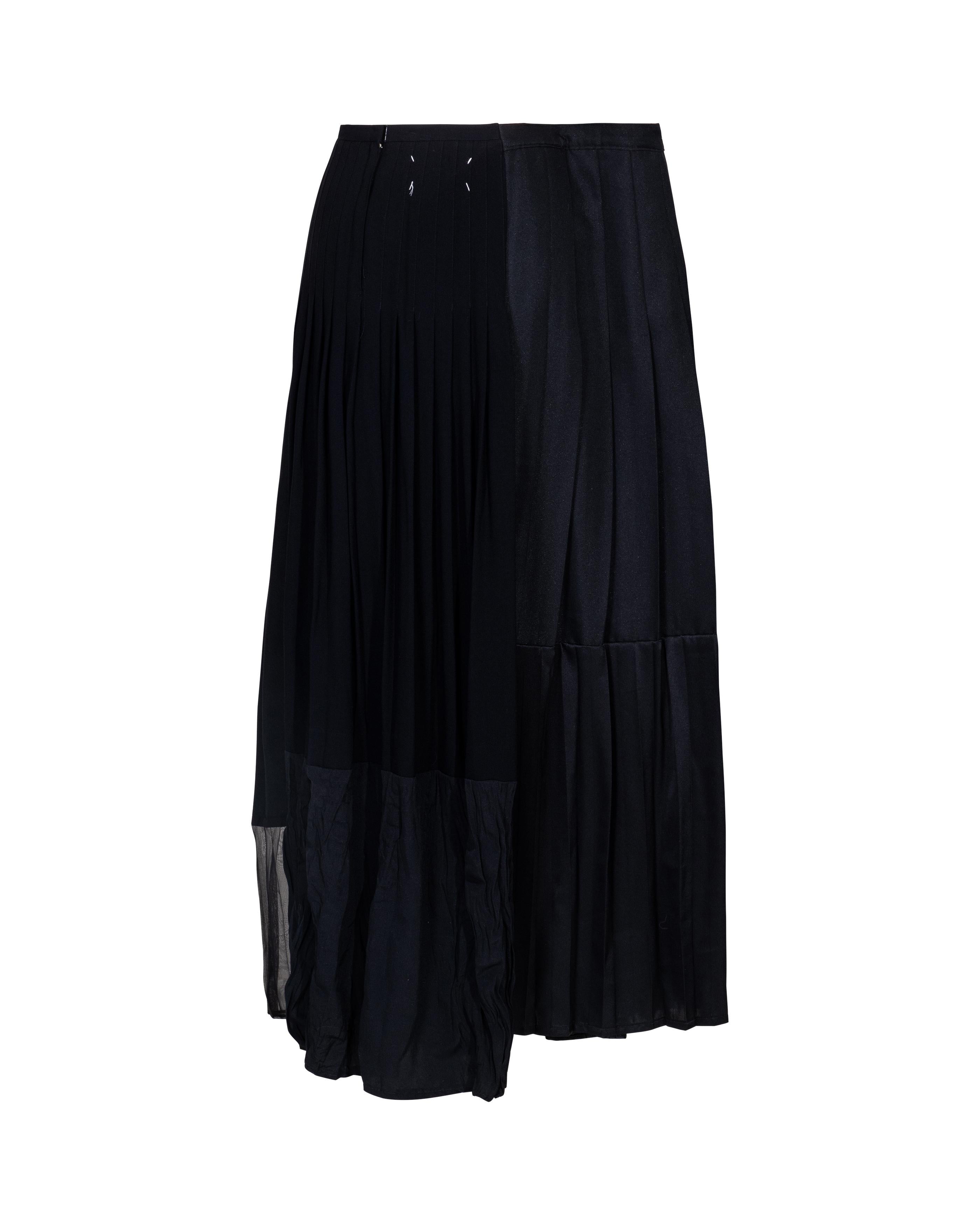 S/S 2001 Maison Martin Margiela One-of-One Black Pleated Artisanal Maxi Skirt For Sale 1