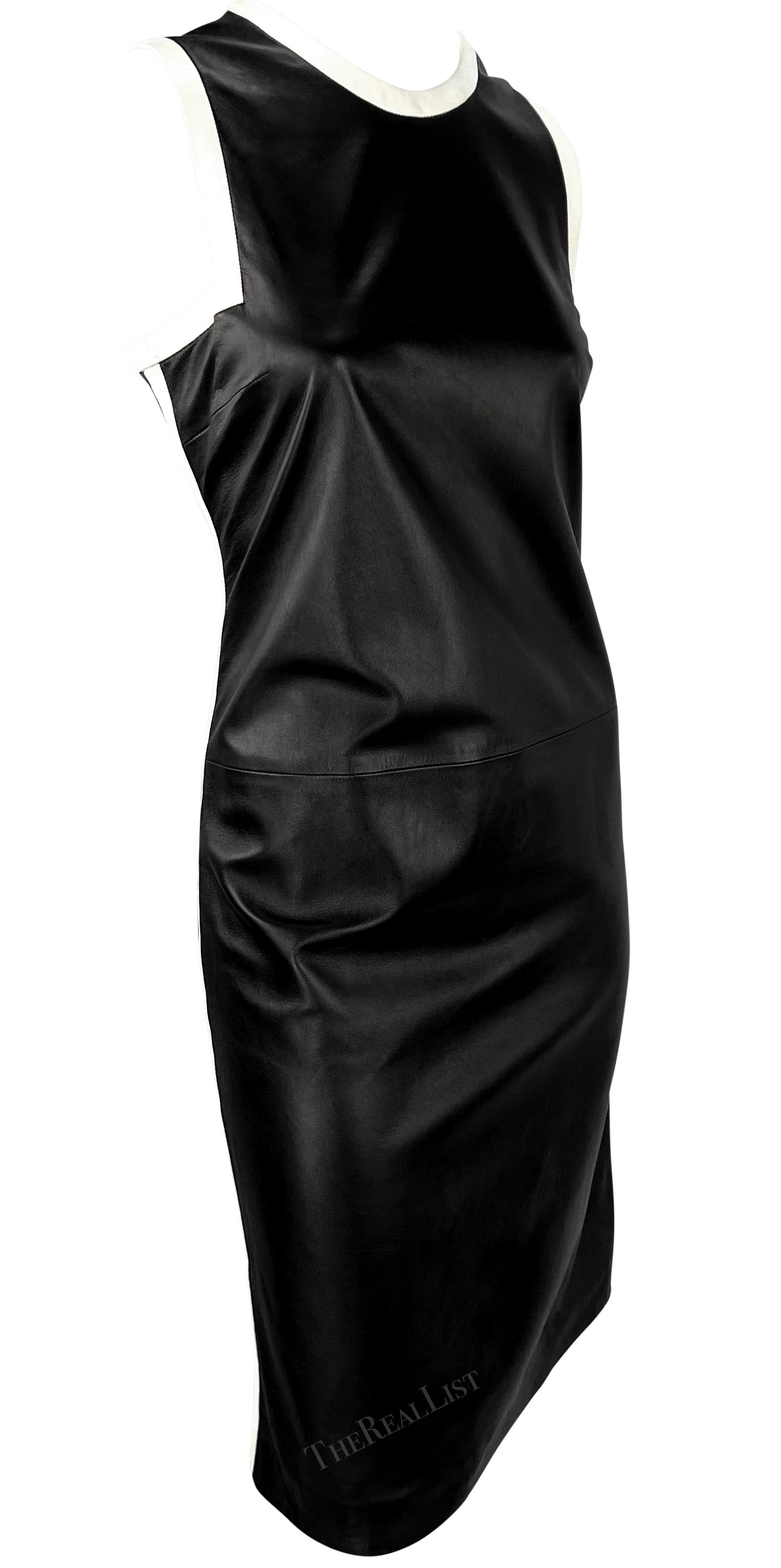 S/S 2001 Ralph Lauren Black Runway Black Leather White Trim Sleeveless Dress For Sale 7