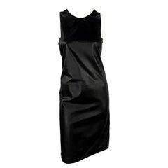 S/S 2001 Ralph Lauren Black Runway Black Leather White Trim Robe sans manches