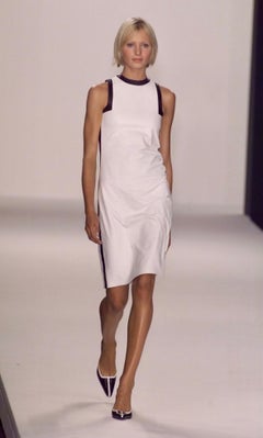S/S 2001 Ralph Lauren Black Runway Black Leather White Trim Sleeveless Dress