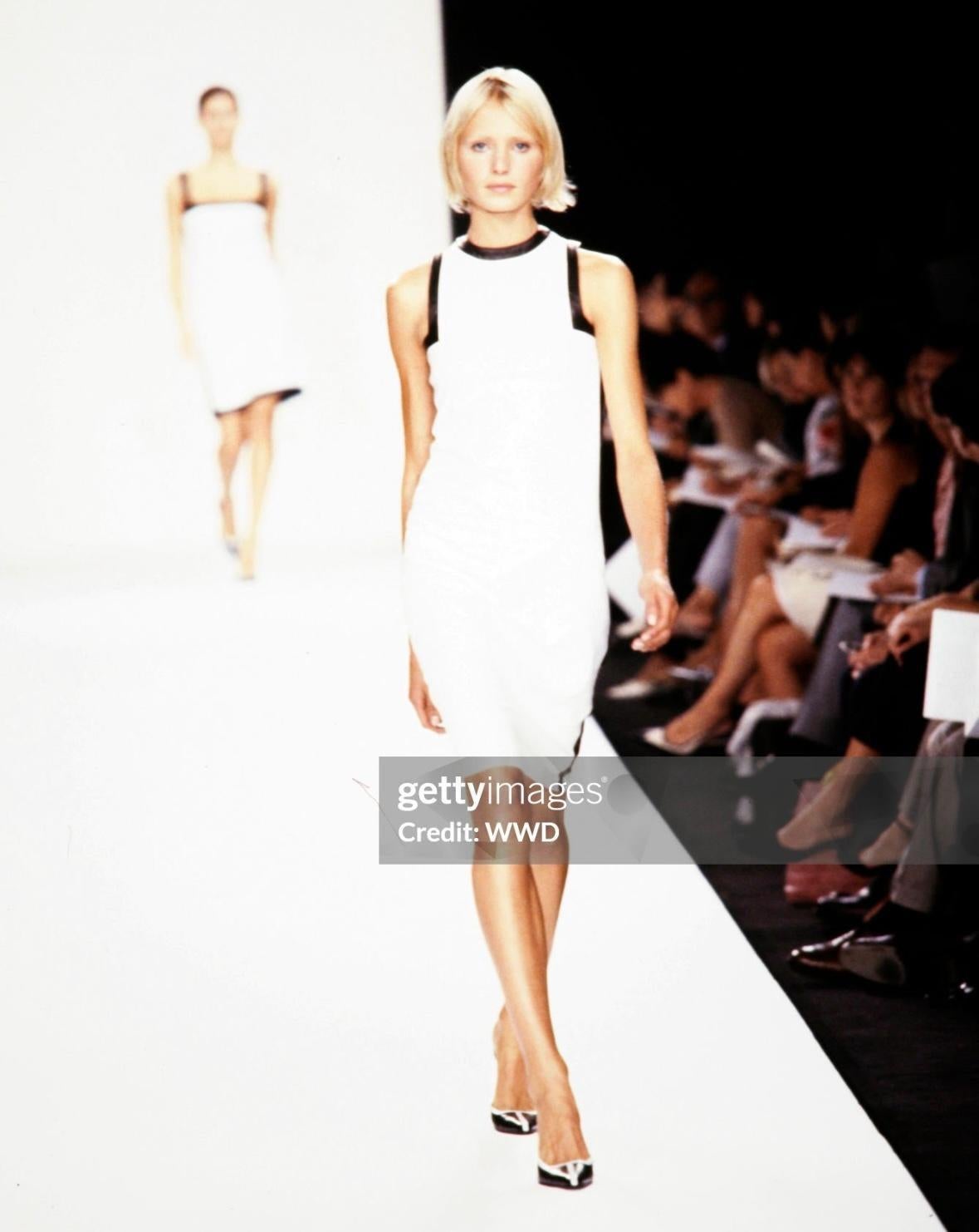 S/S 2001 Ralph Lauren Black Runway Black Leather White Trim Robe sans manches en vente 2