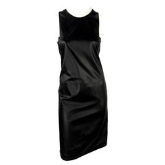 S/S 2001 Ralph Lauren Black Runway Black Leather White Trim Sleeveless Dress
