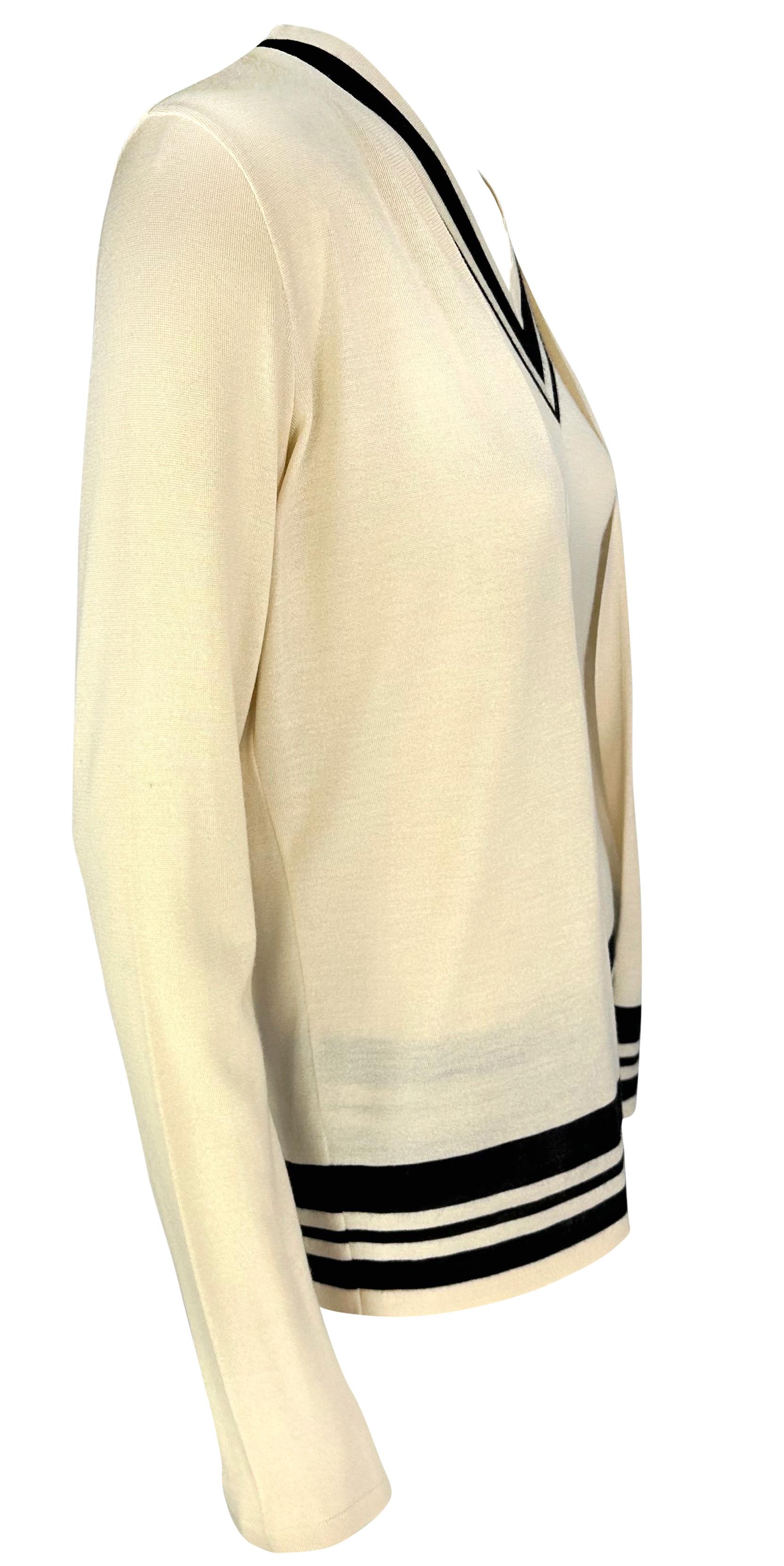 S/S 2001 Ralph Lauren Off-White Striped Cashmere Silk Knit Cardigan Sweater Set For Sale 6