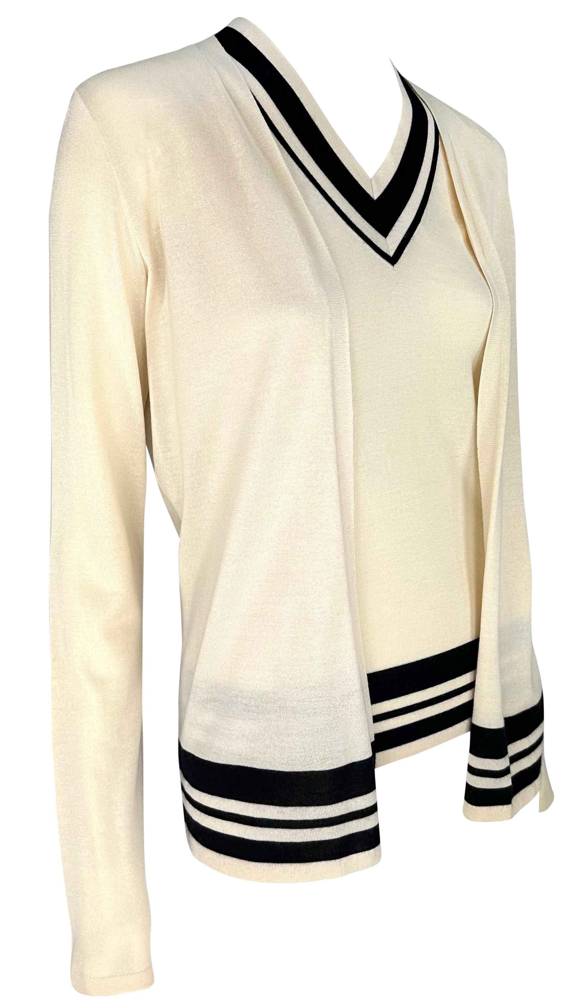 S/S 2001 Ralph Lauren Off-White Striped Cashmere Silk Knit Cardigan Sweater Set For Sale 7