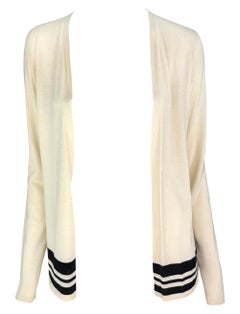 S/S 2001 Ralph Lauren Off-White Striped Cashmere Silk Knit Cardigan Sweater Set