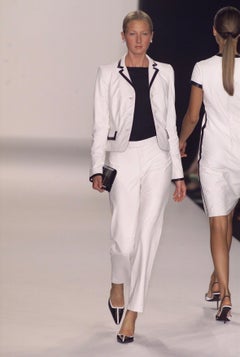 S/S 2001 Ralph Lauren Runway Black Leather White Trim Blazer Jacket