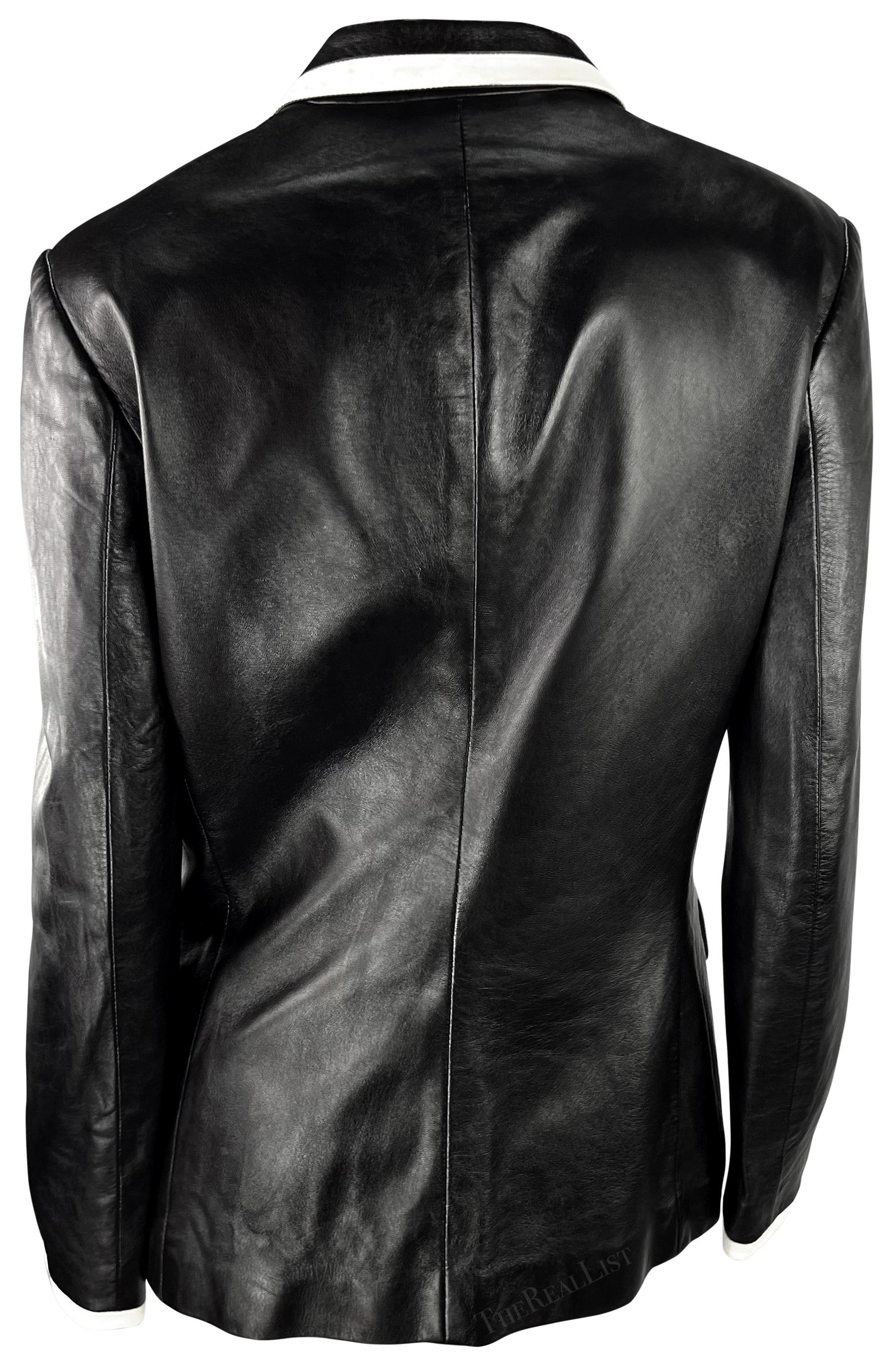 S/S 2001 Ralph Lauren Runway Black Leather White Trim Blazer Jacket For Sale 3