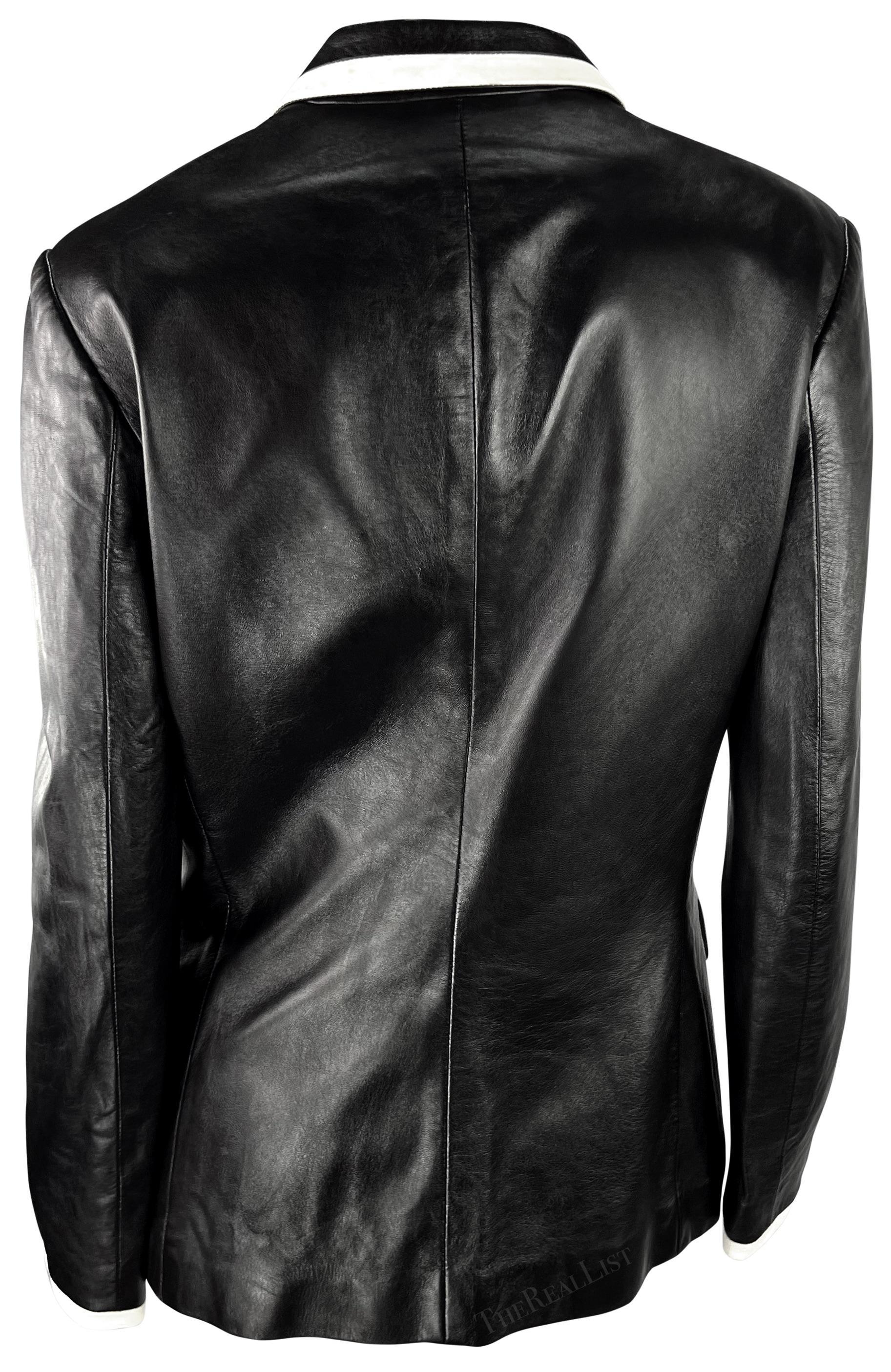 F/S 2001 Ralph Lauren Laufsteg Schwarzer Blazer mit weißem Lederbesatz aus Leder im Angebot 4
