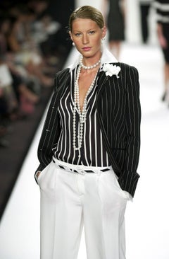S/S 2001 Ralph Lauren Runway Black Pinstripe Pleated Mini Skirt Suit