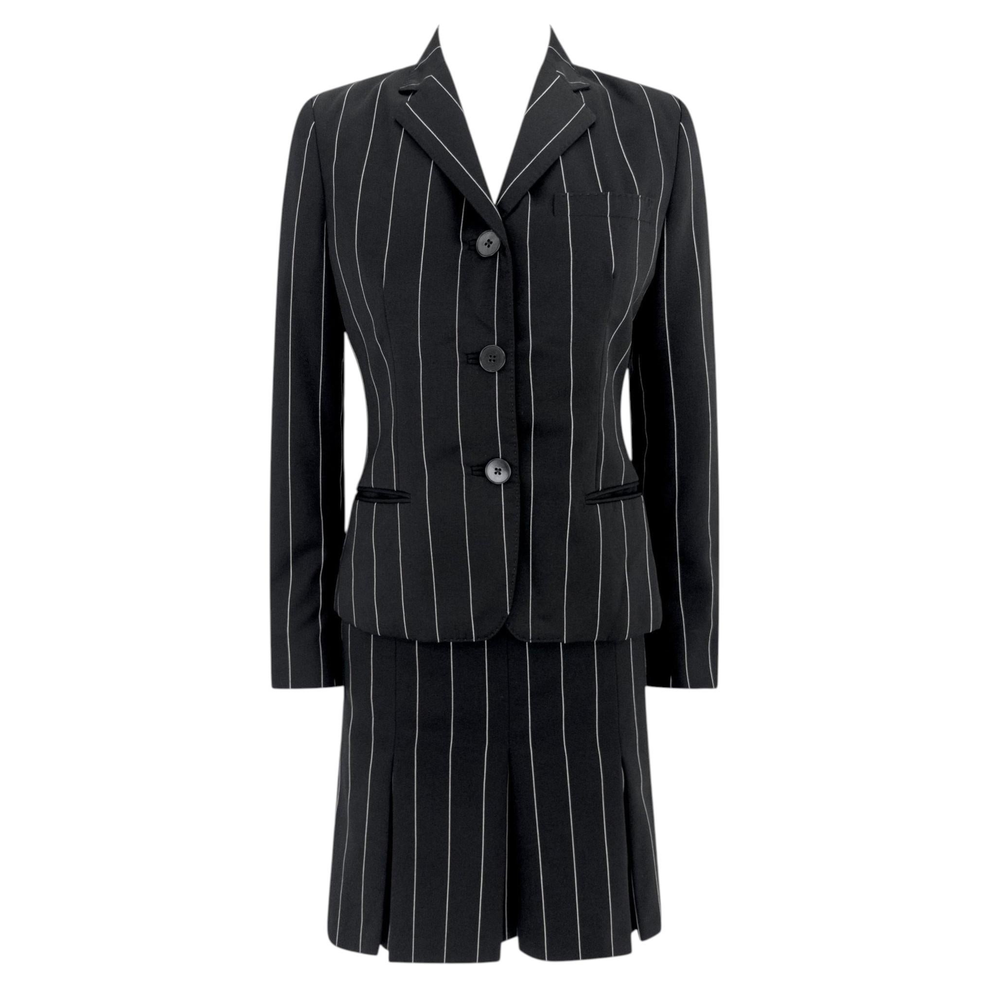 S/S 2001 Ralph Lauren Runway Black Pinstripe Pleated Mini Skirt Suit