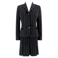 S/S 2001 Ralph Lauren Runway Black Pinstripe Pleated Mini Skirt Suit