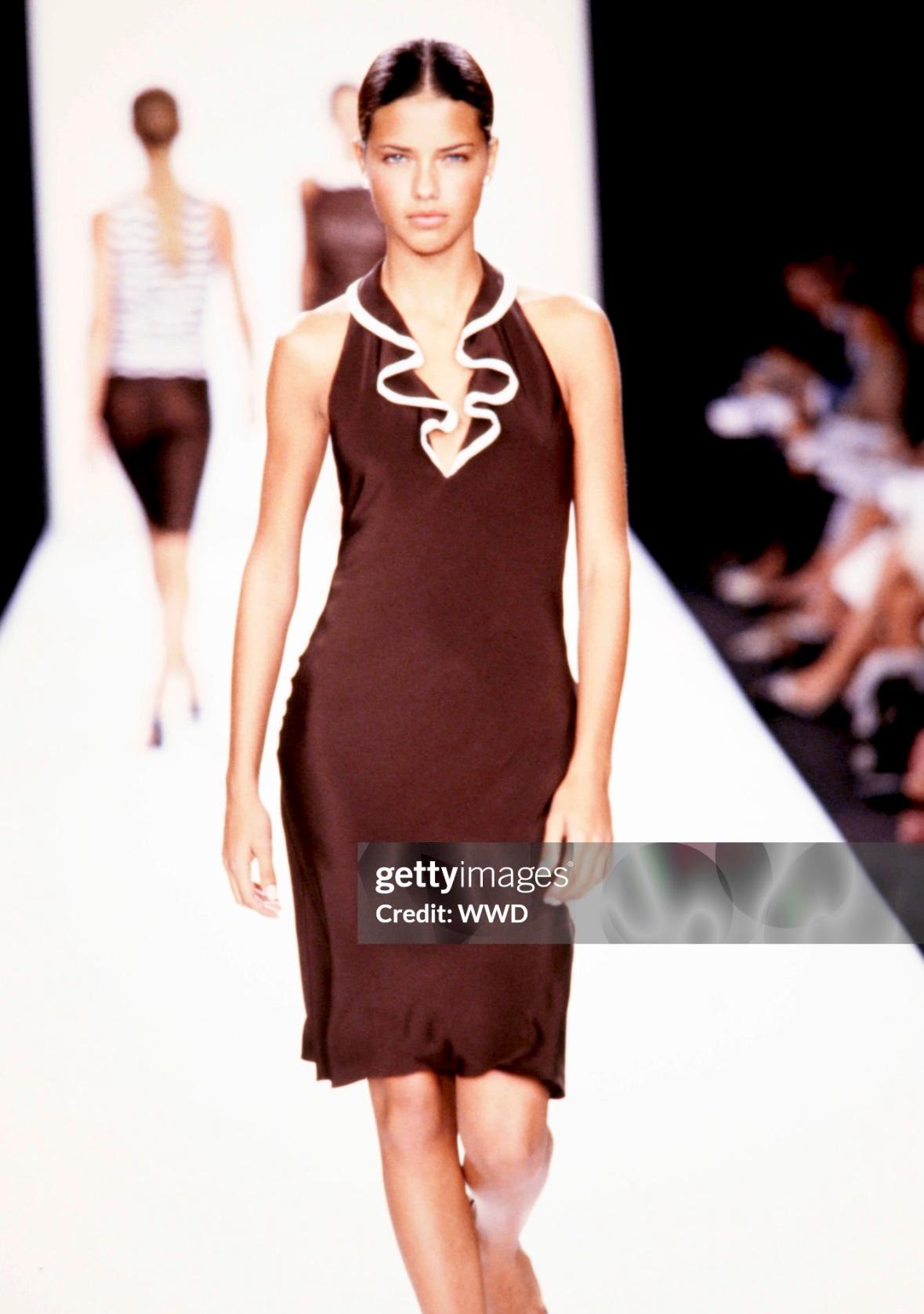 Black S/S 2001 Ralph Lauren Runway Brown Silk Ruffle Backless Flare Dress