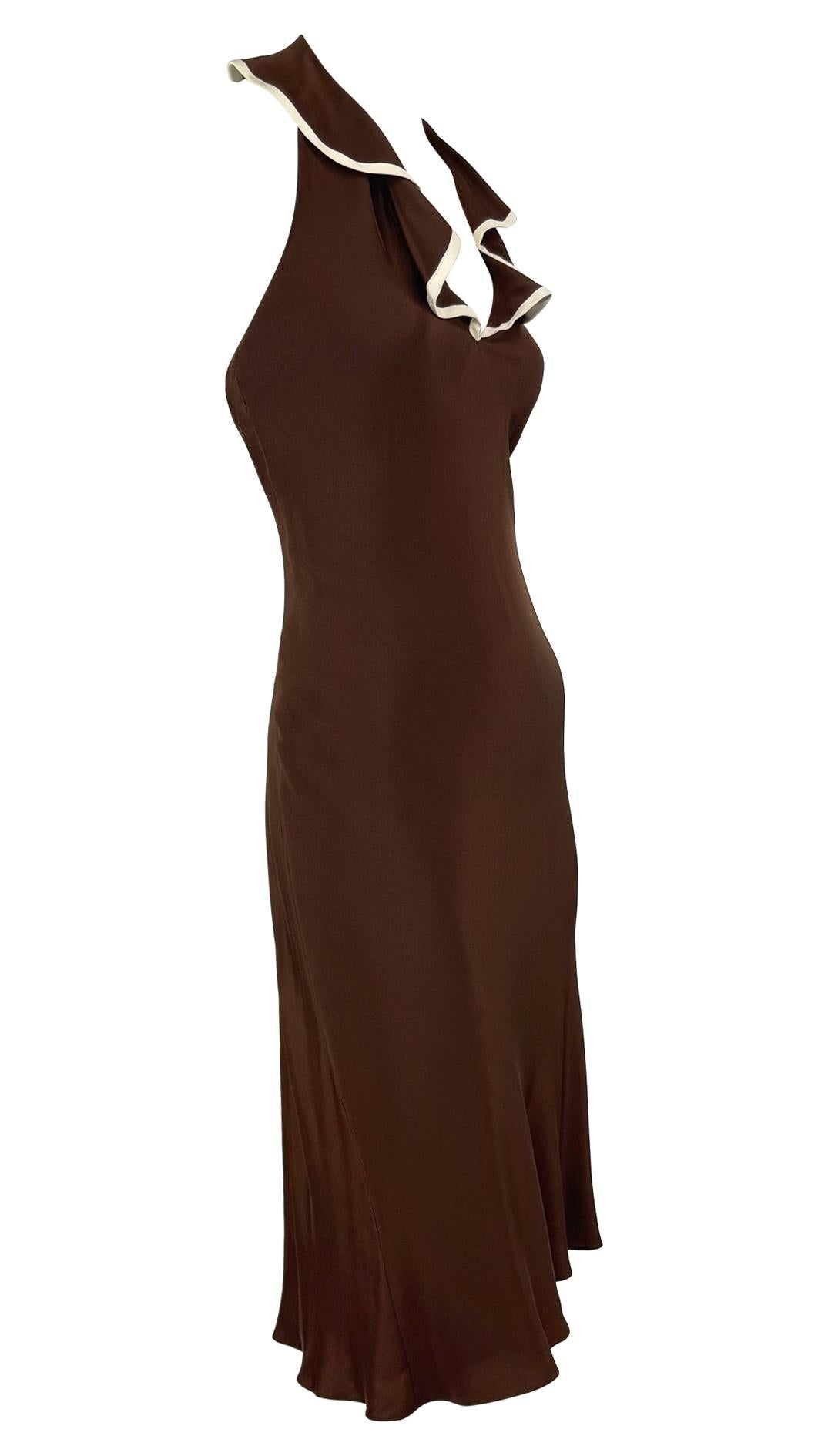 S/S 2001 Ralph Lauren Runway Brown Silk Ruffle Backless Flare Dress In Excellent Condition In West Hollywood, CA