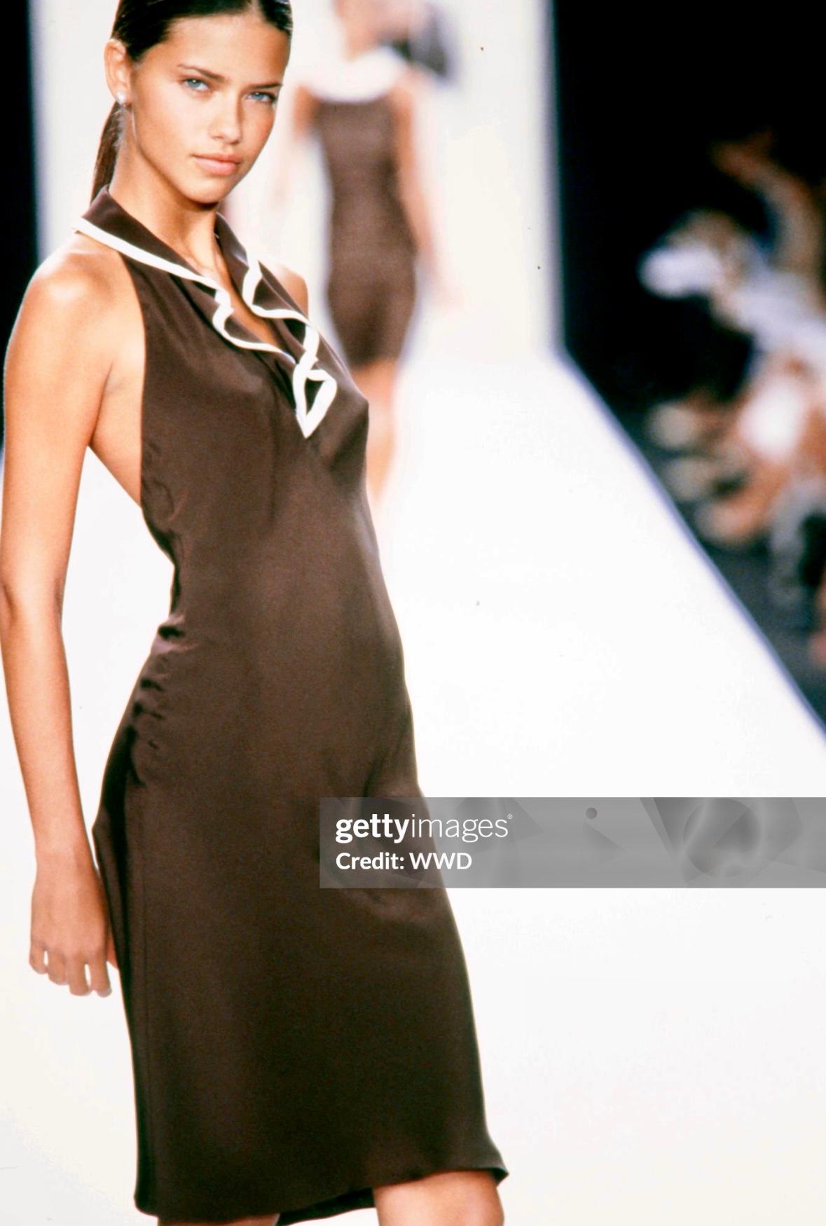 Women's S/S 2001 Ralph Lauren Runway Brown Silk Ruffle Backless Flare Dress