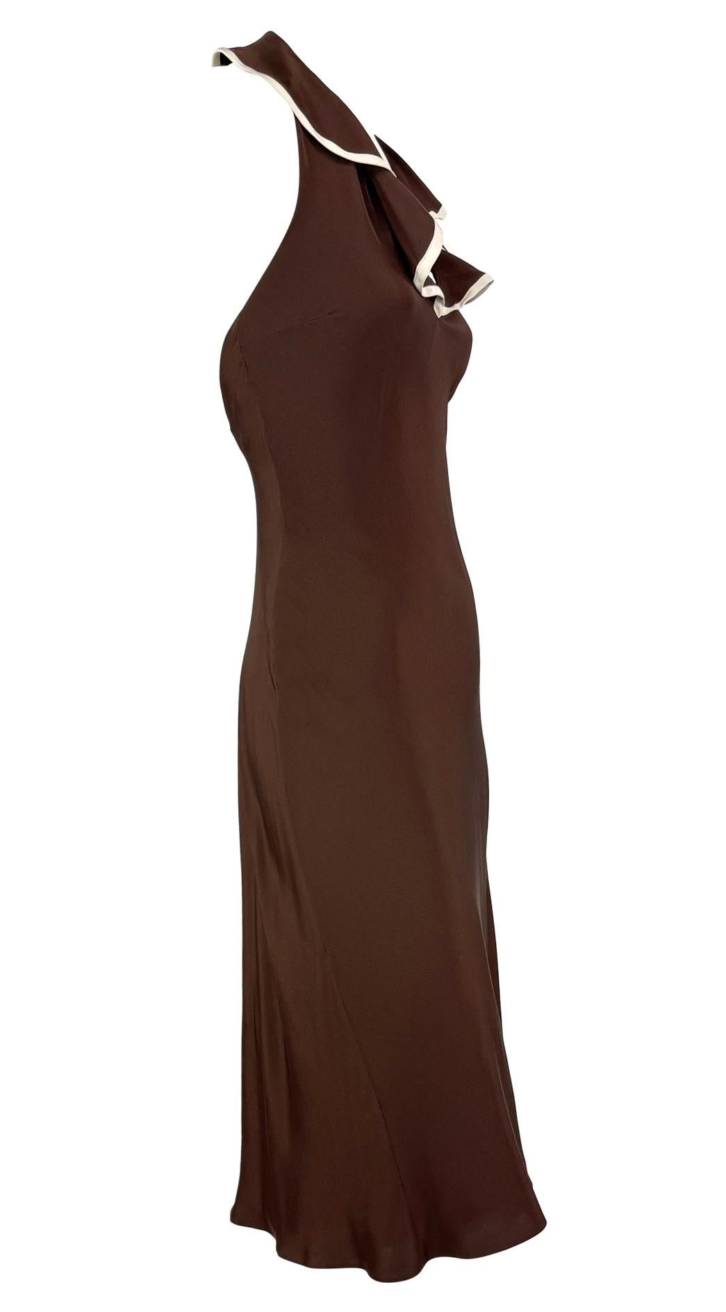 S/S 2001 Ralph Lauren Runway Brown Silk Ruffle Backless Flare Dress 1