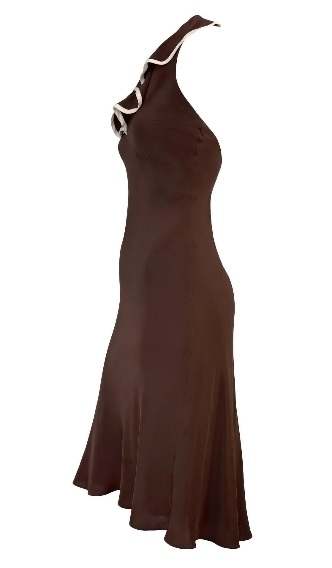 S/S 2001 Ralph Lauren Runway Brown Silk Ruffle Backless Flare Dress 3