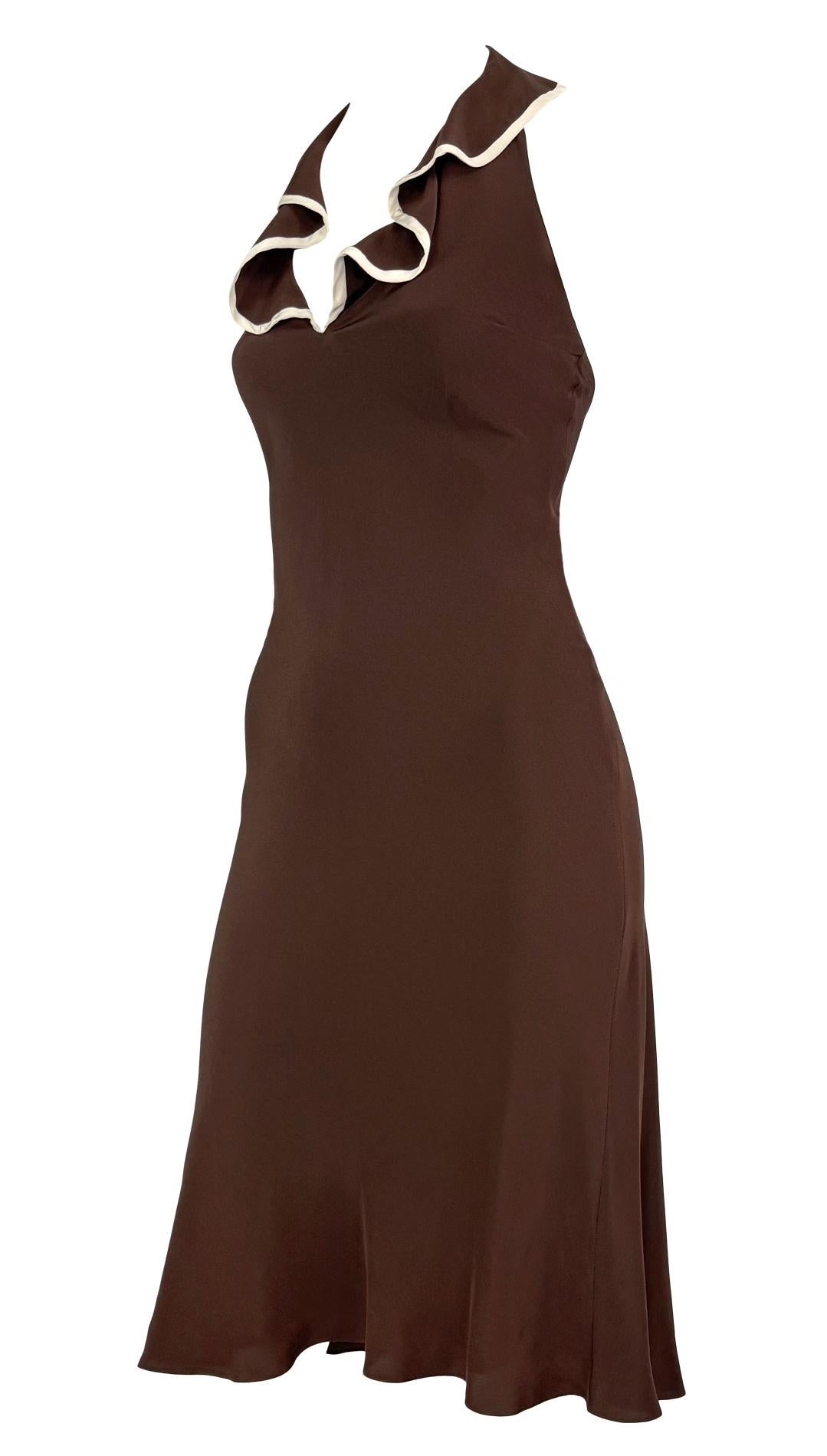 S/S 2001 Ralph Lauren Runway Brown Silk Ruffle Backless Flare Dress 4