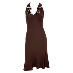 S/S 2001 Ralph Lauren Runway Brown Silk Ruffle Backless Flare Dress