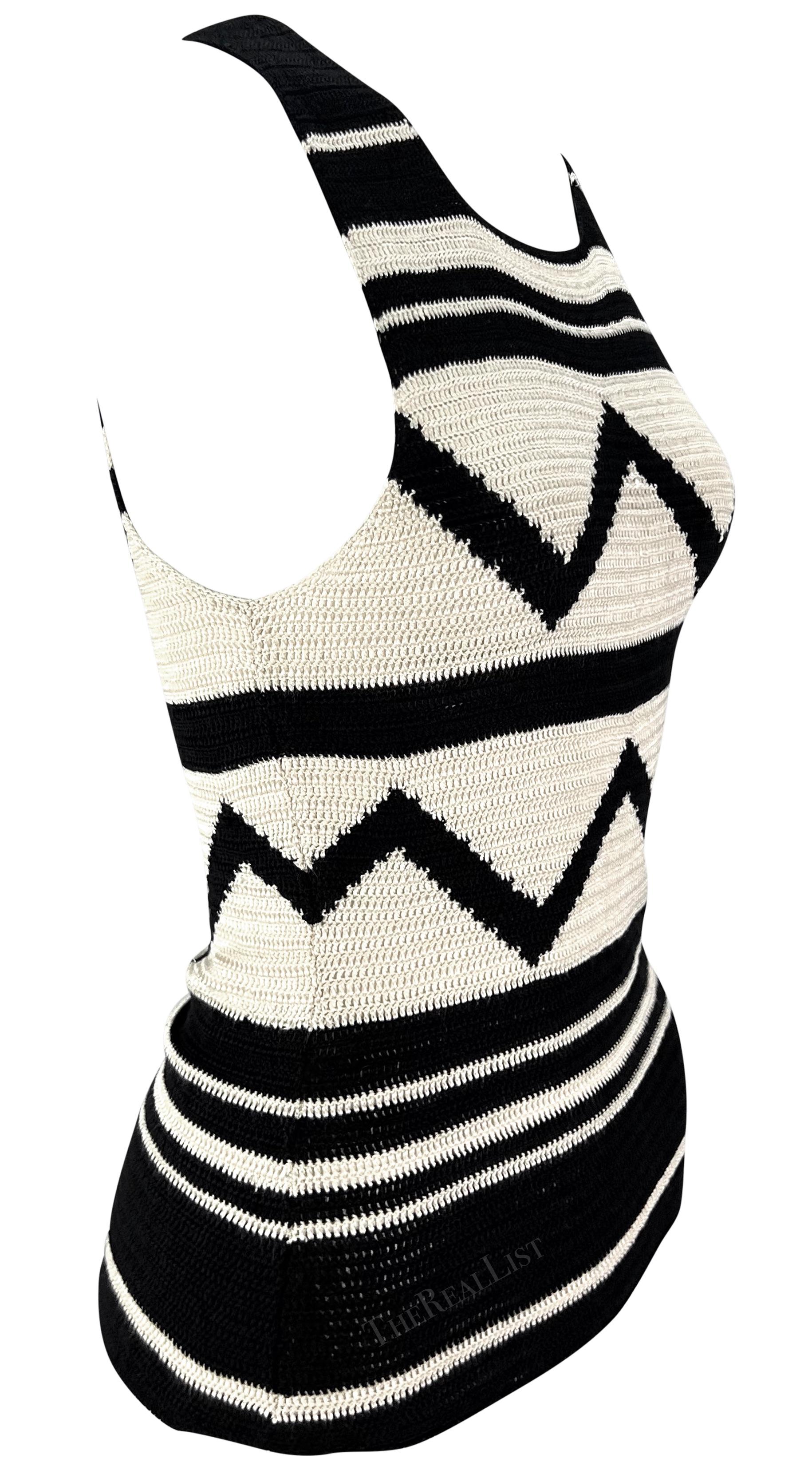 S/S 2001 Ralph Lauren Runway Creme Black Geometric Sheer Knit Silk Sweater Top For Sale 6