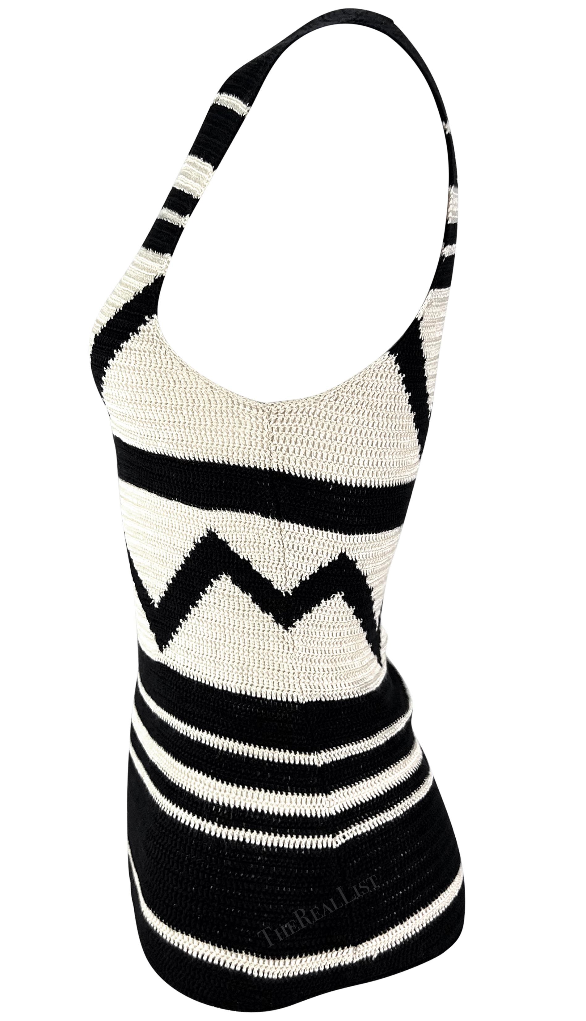 S/S 2001 Ralph Lauren Runway Creme Black Geometric Sheer Knit Silk Sweater Top For Sale 2