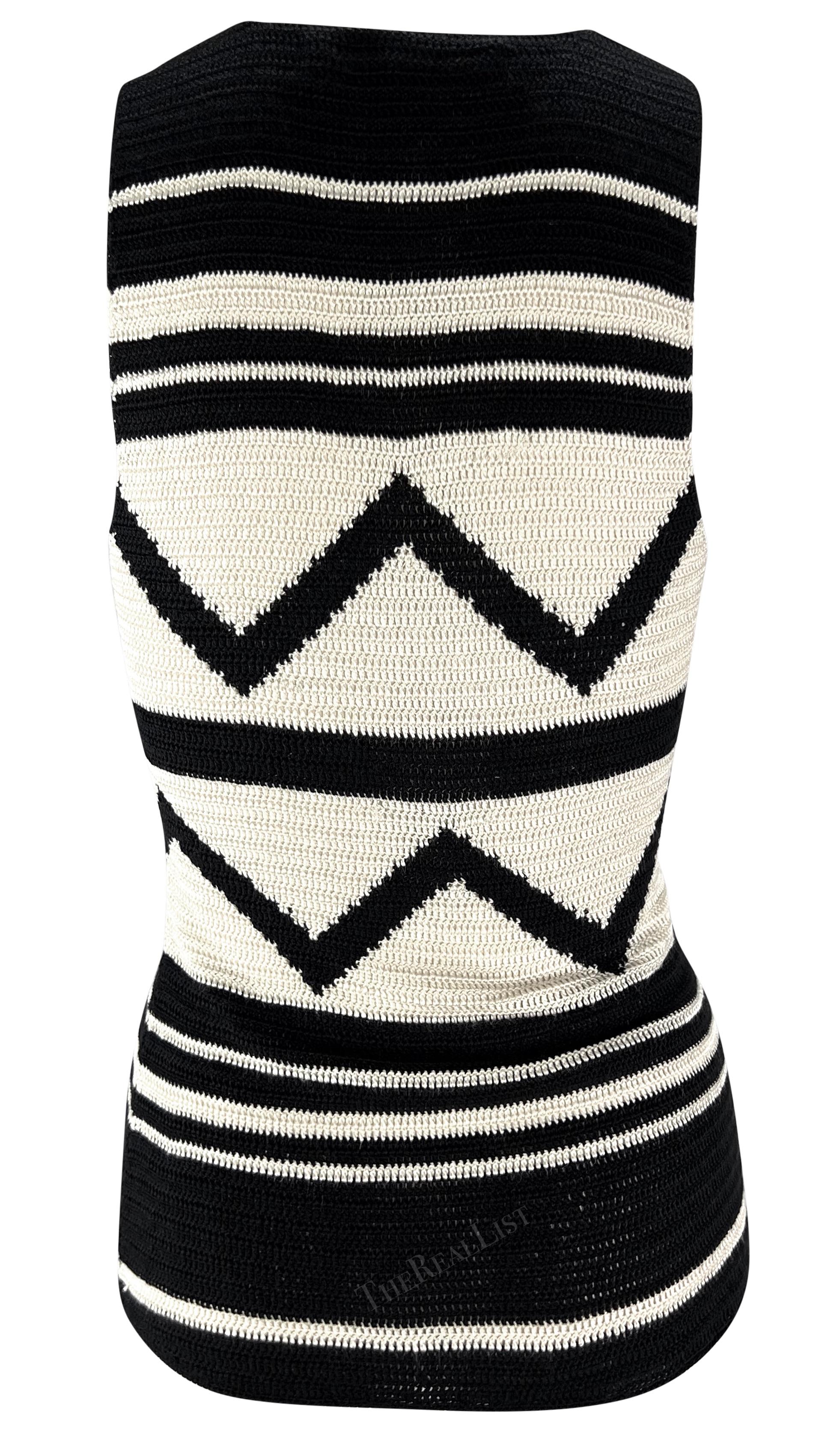 S/S 2001 Ralph Lauren Runway Creme Black Geometric Sheer Knit Silk Sweater Top For Sale 3