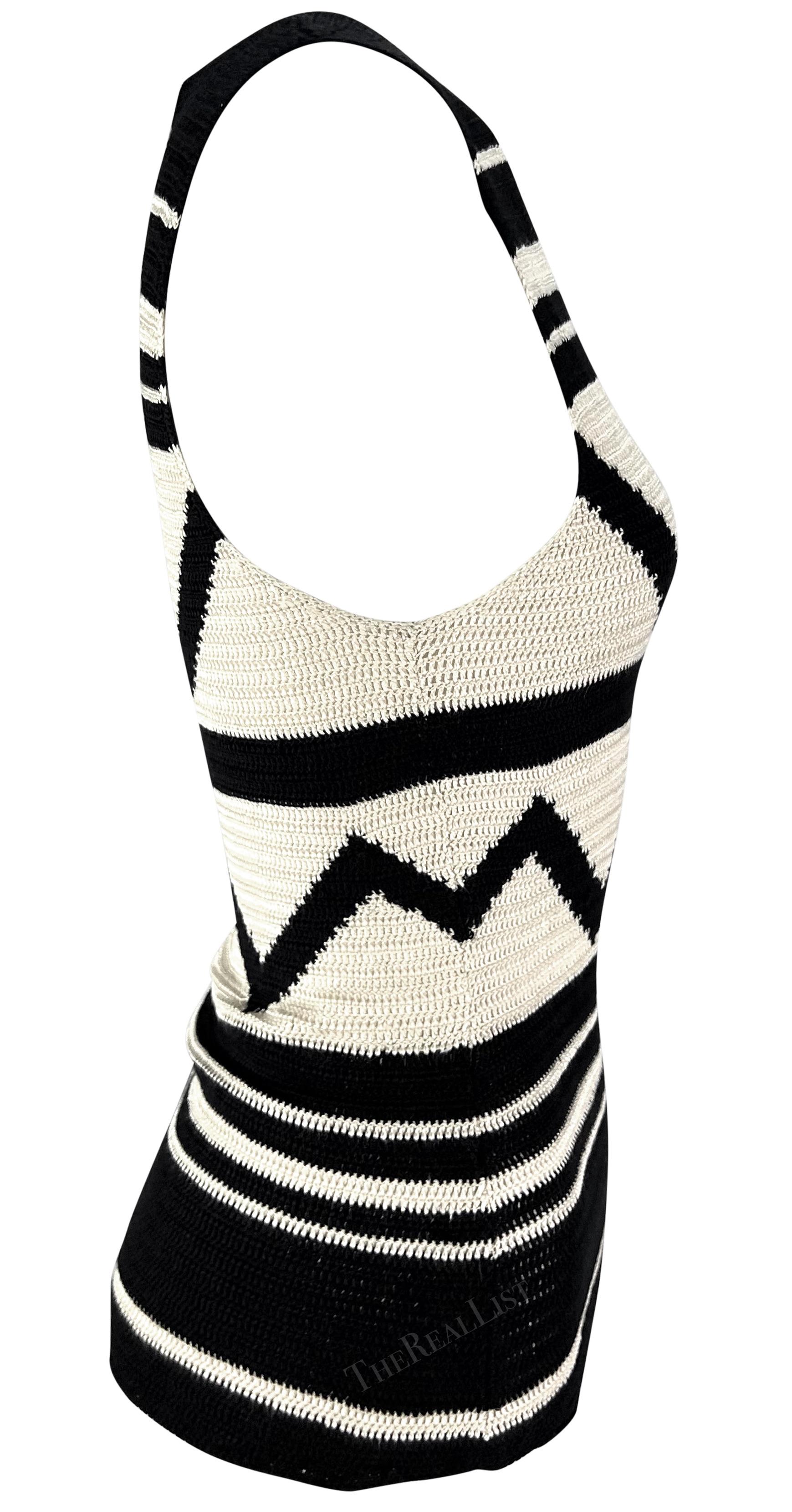 S/S 2001 Ralph Lauren Runway Creme Black Geometric Sheer Knit Silk Sweater Top For Sale 4