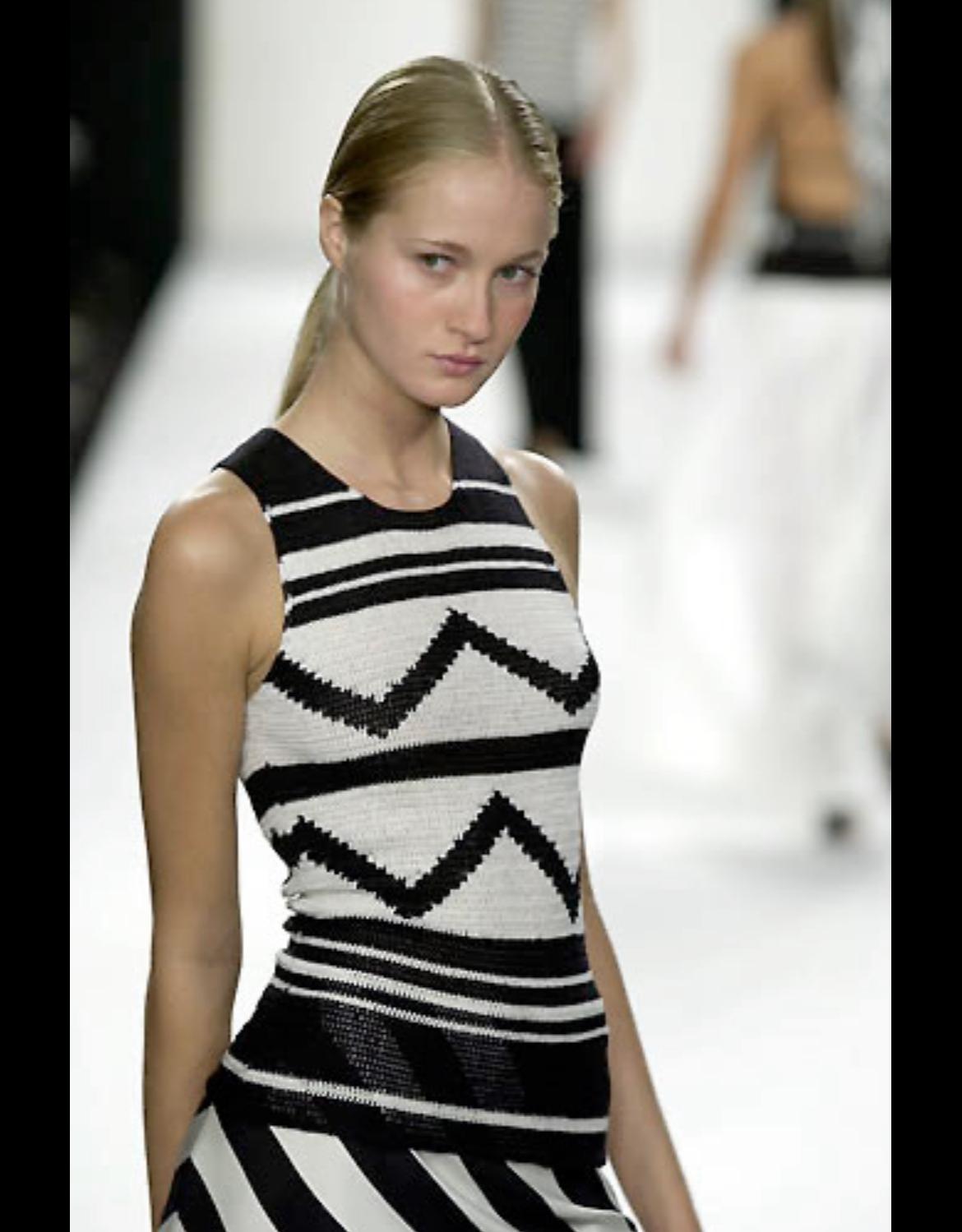 S/S 2001 Ralph Lauren Runway Creme Black Geometric Sheer Knit Silk Sweater Top en vente 5