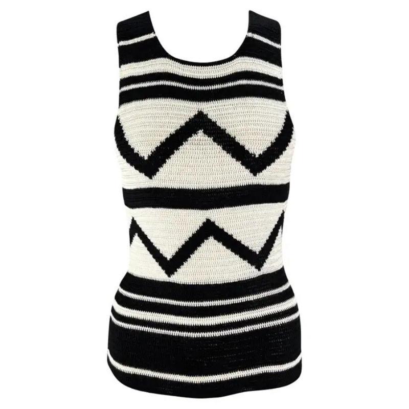 S/S 2001 Ralph Lauren Runway Top de punto de seda negro geométrico escarpado en venta