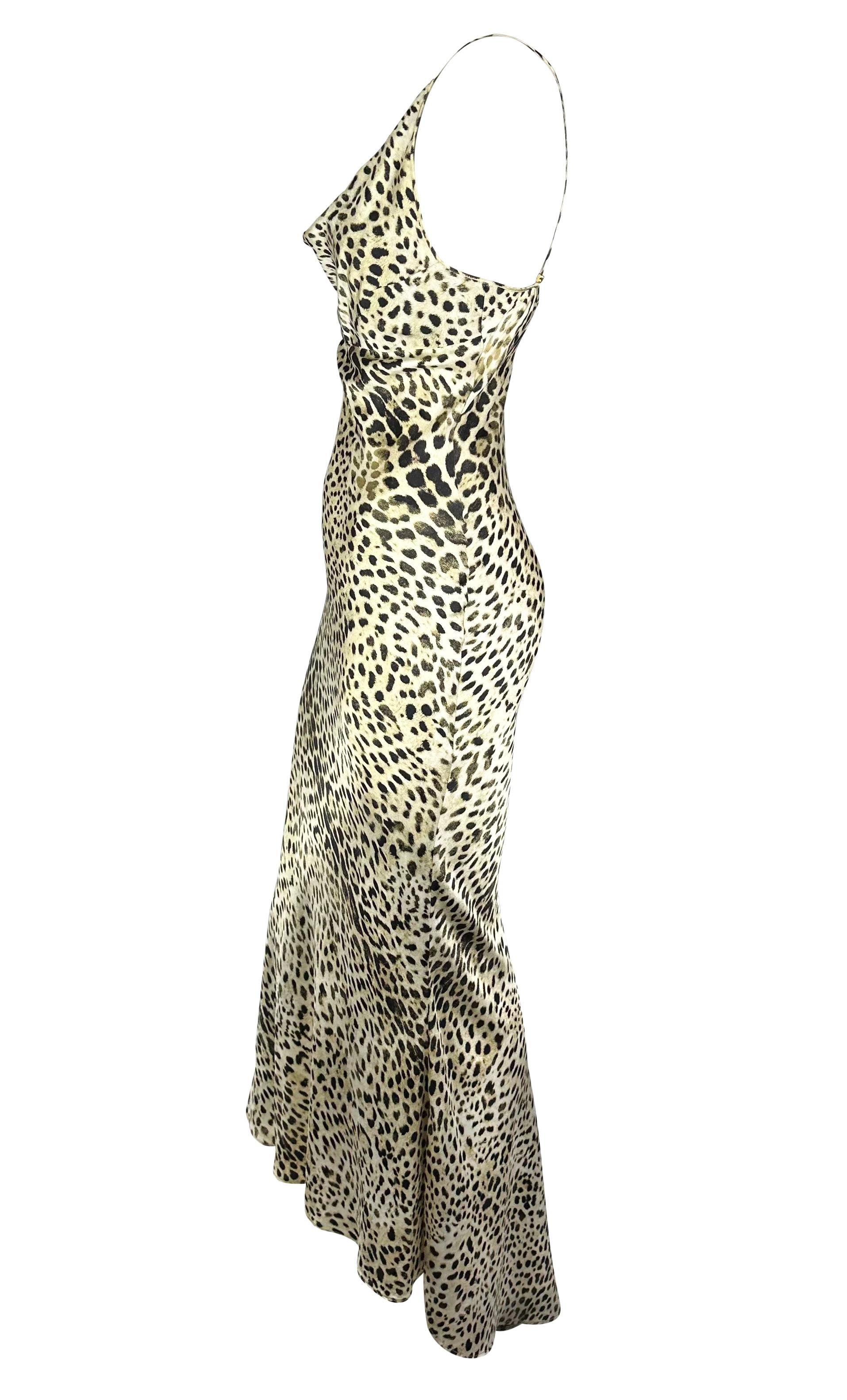 Beige S/S 2001 Roberto Cavalli Animal Print Asymmetric Silk Bias Cut Gown For Sale