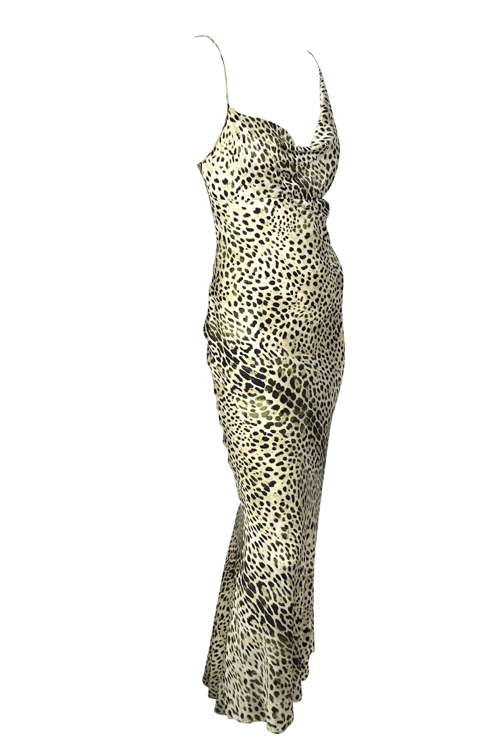 S/S 2001 Roberto Cavalli Animal Print Asymmetric Silk Bias Cut Gown For Sale 1
