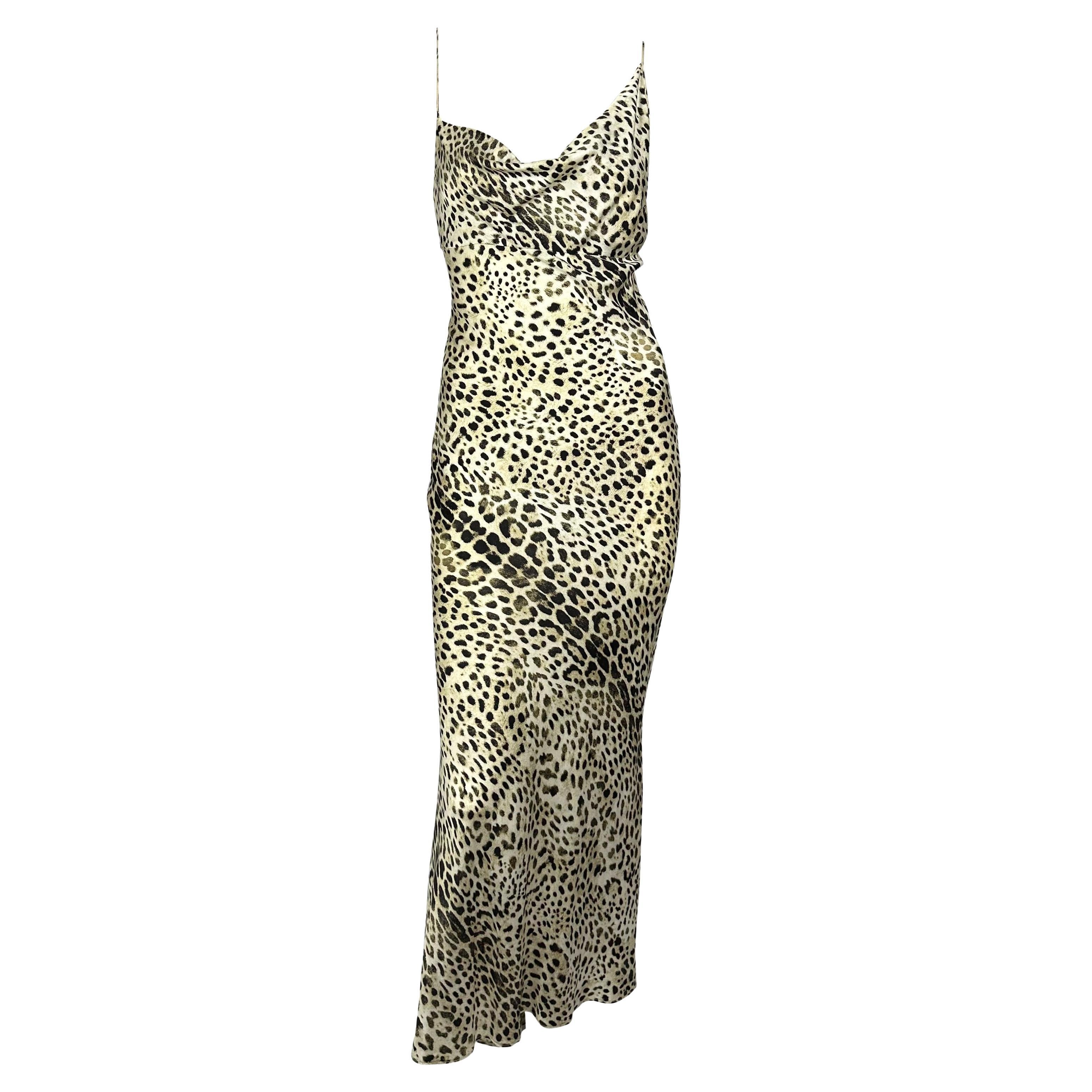 S/S 2001 Roberto Cavalli Animal Print Asymmetric Silk Bias Cut Gown