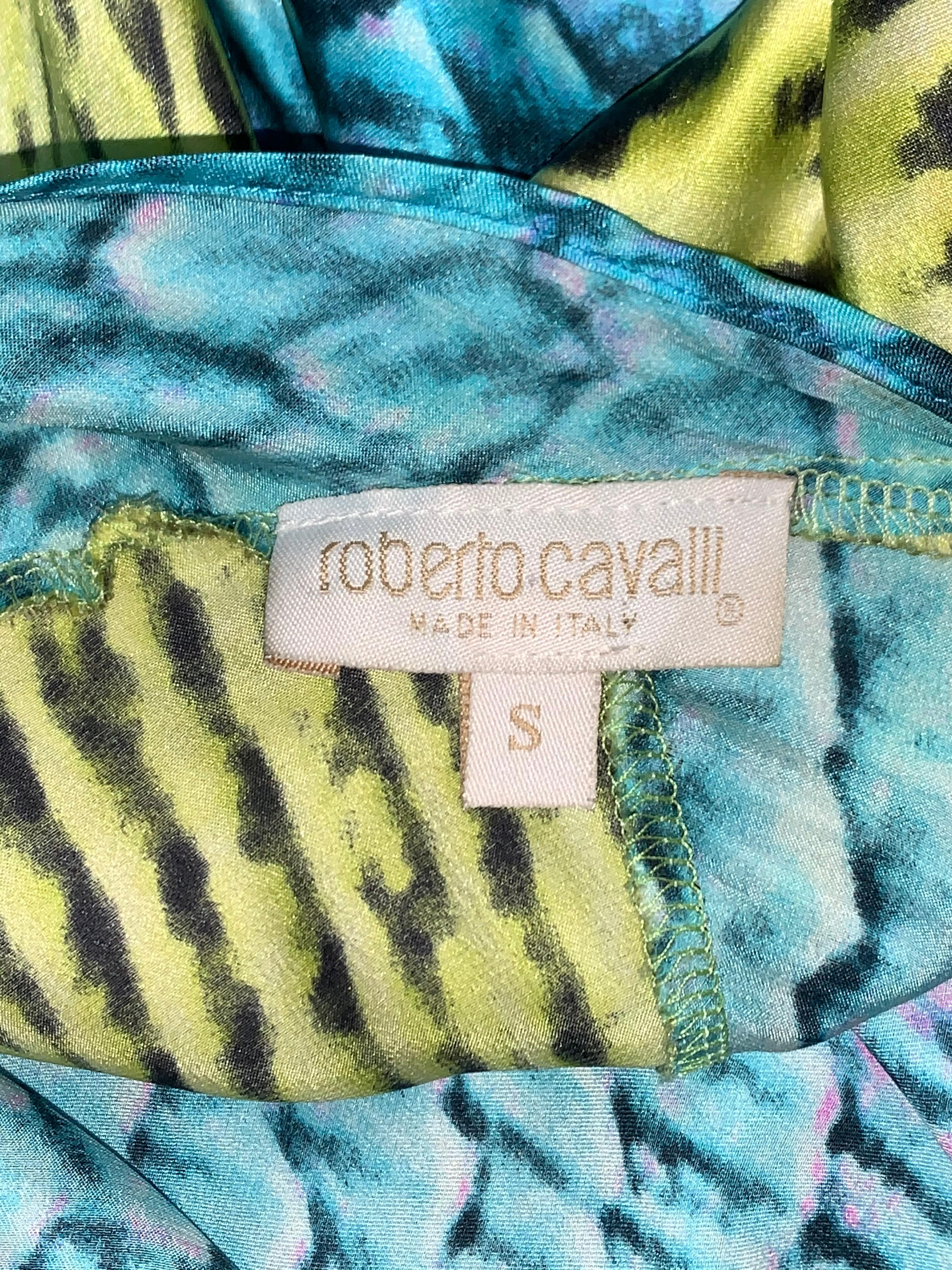 S/S 2001 Roberto Cavalli Neon Rosa Gelb Blau Seide Langes Slip-Kleid 1