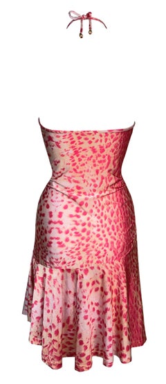 S/S 2001 Roberto Cavalli Pink Leopard Nylon Halter Mini Dress