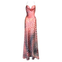 F/S 2001 Roberto Cavalli Rosa Maxikleid aus Seide mit psychedelischem Druck