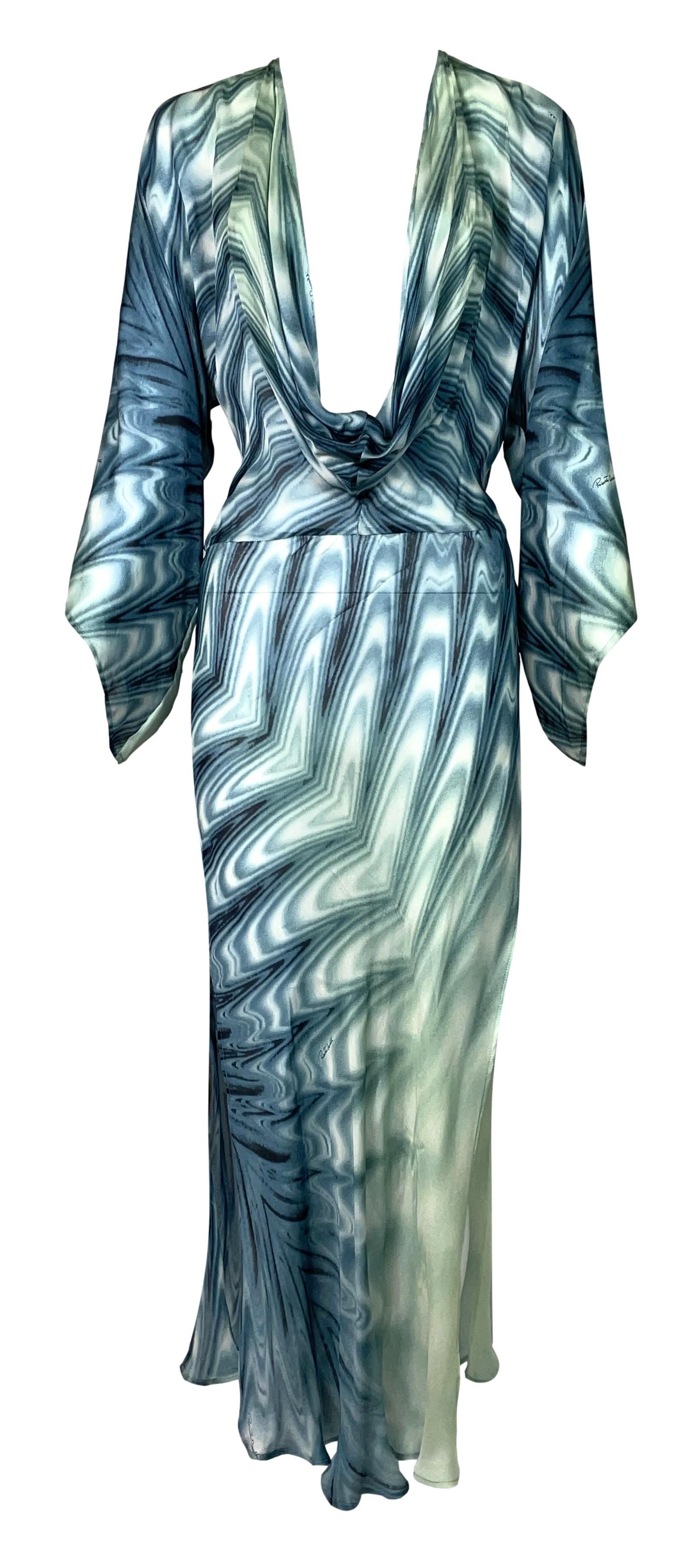 blue silk slit dress