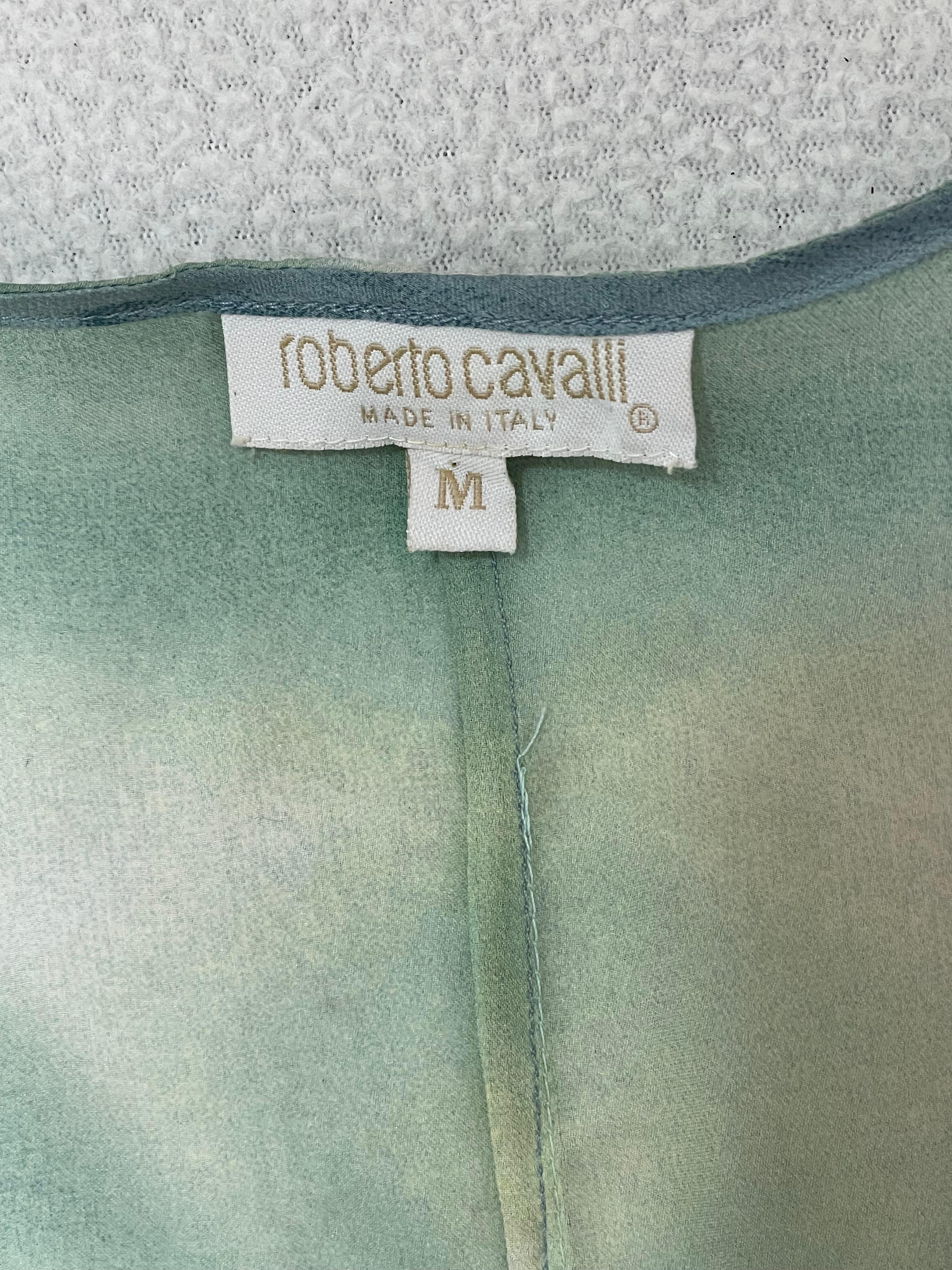 S/S 2001 Roberto Cavalli Sheer Blue Silk Plunging High Slit Maxi Dress 2