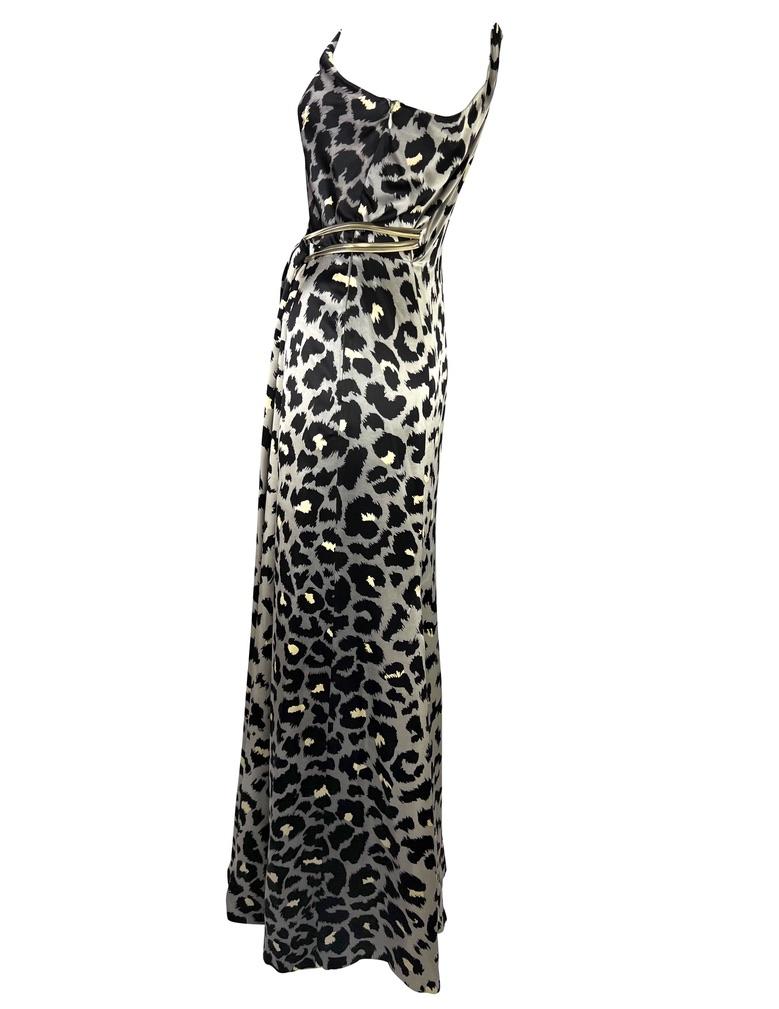 Thierry Mugler Couture Runway SATC Robe à chaîne en soie guépard argentée, A/H 2001 Pour femmes en vente