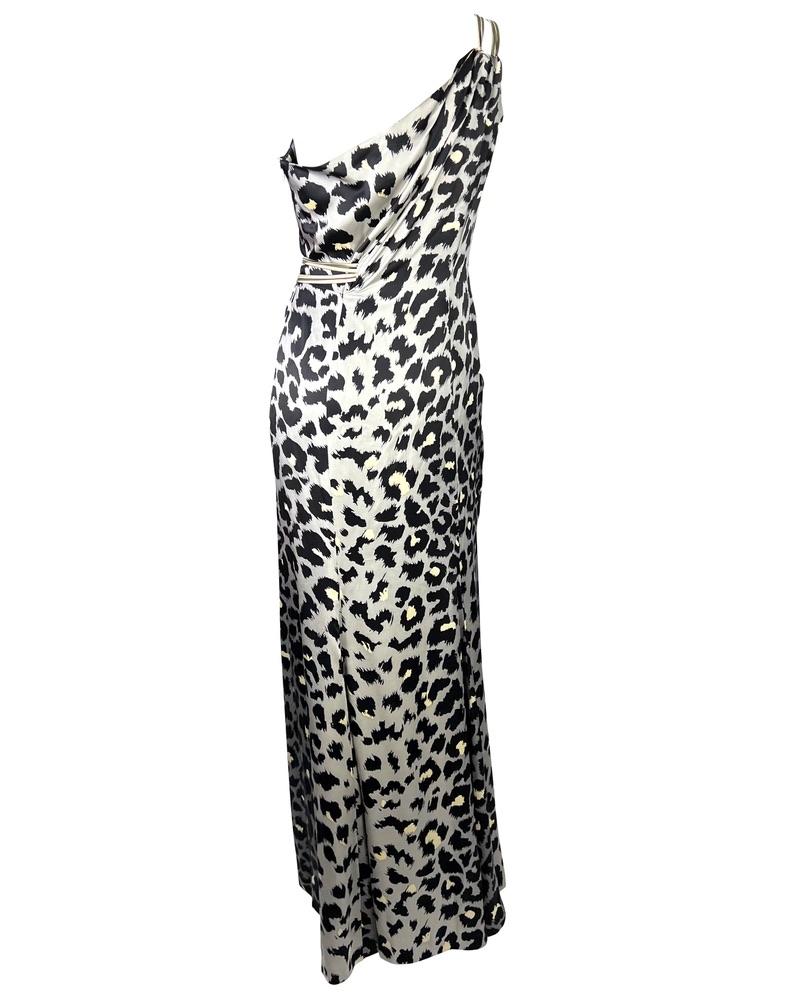 Women's F/W 2001 Thierry Mugler Couture Runway SATC Silver Cheetah Silk Chain Dress For Sale
