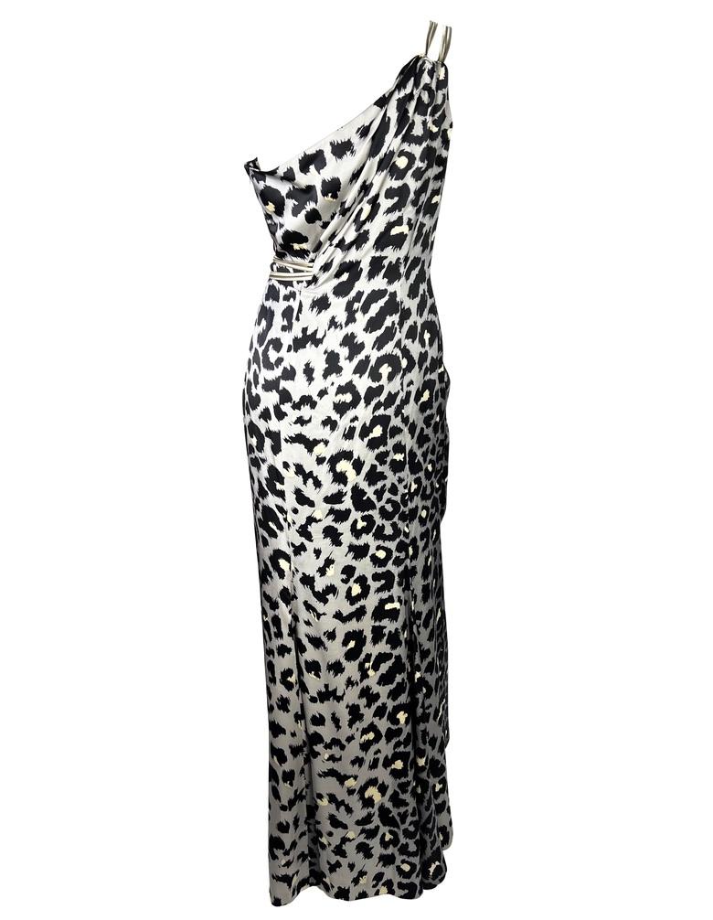 F/W 2001 Thierry Mugler Couture Runway SATC Silver Cheetah Silk Chain Dress For Sale 1