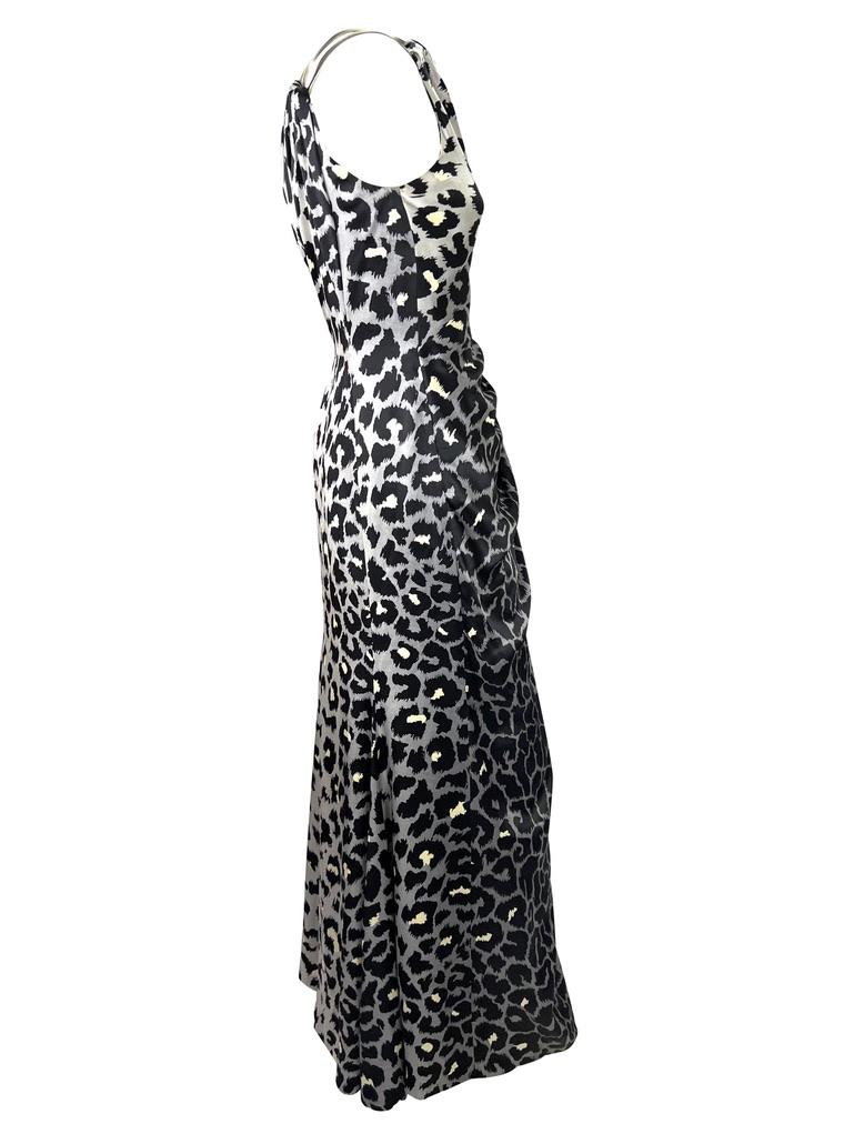 F/W 2001 Thierry Mugler Couture Runway SATC Silver Cheetah Silk Chain Dress For Sale 2