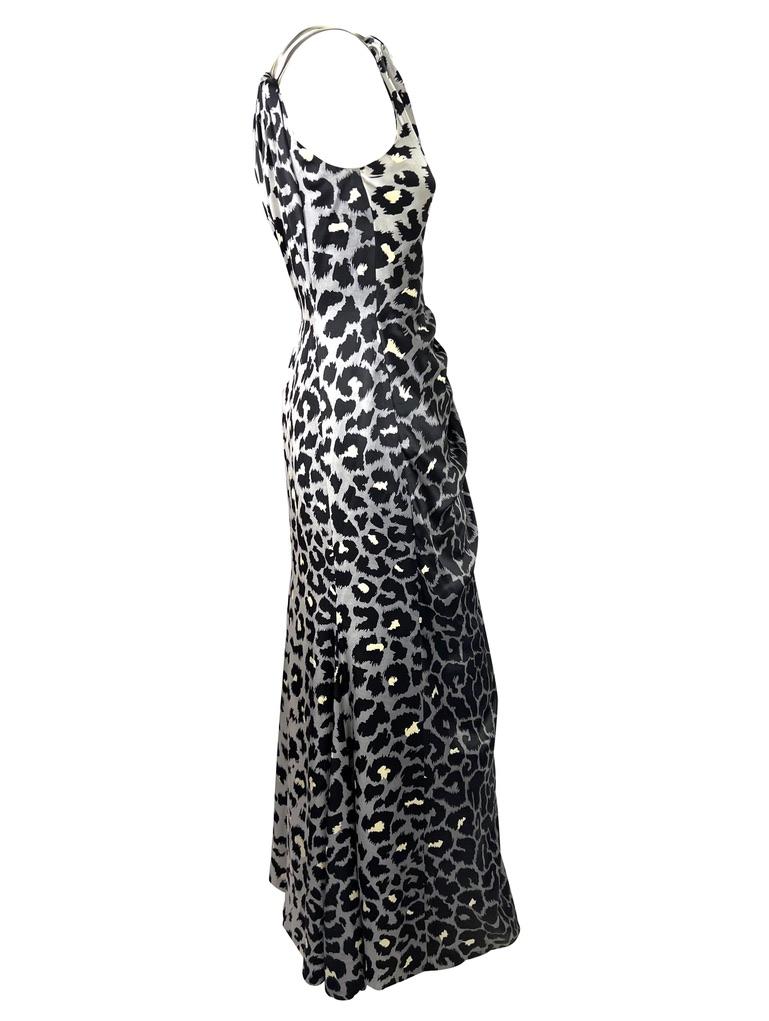 F/W 2001 Thierry Mugler Couture Runway SATC Silver Leopard Silk Chain Dress For Sale 2
