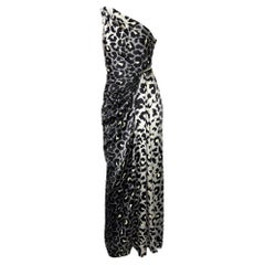 Vintage F/W 2001 Thierry Mugler Couture Runway SATC Silver Cheetah Silk Chain Dress
