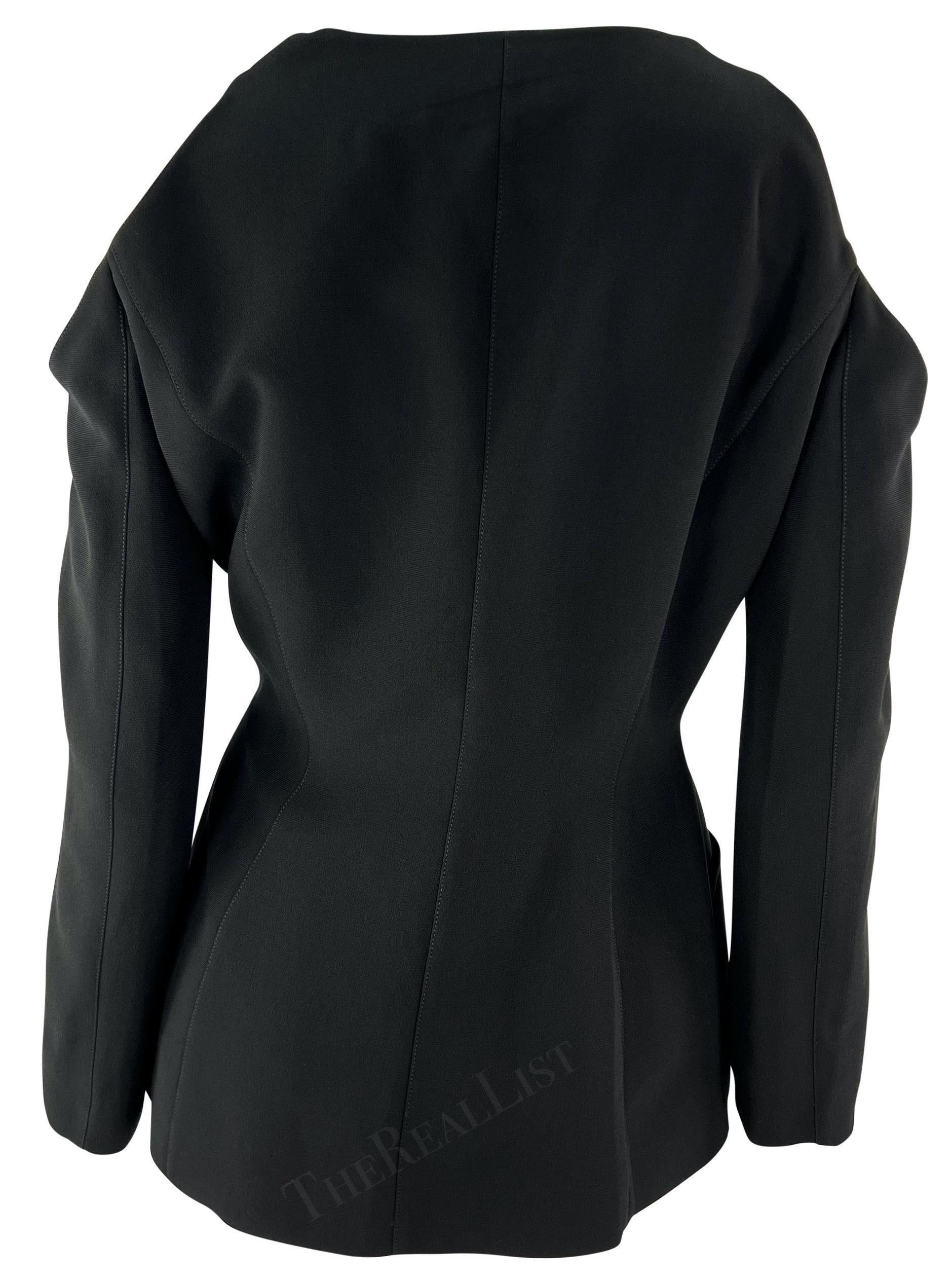 S/S 2001 Thierry Mugler Runway Blazer plongeant noir à découpe PVC perlée en vente 5