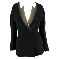 S/S 2001 Thierry Mugler Runway Beaded PVC Cutout Black Plunging Blazer